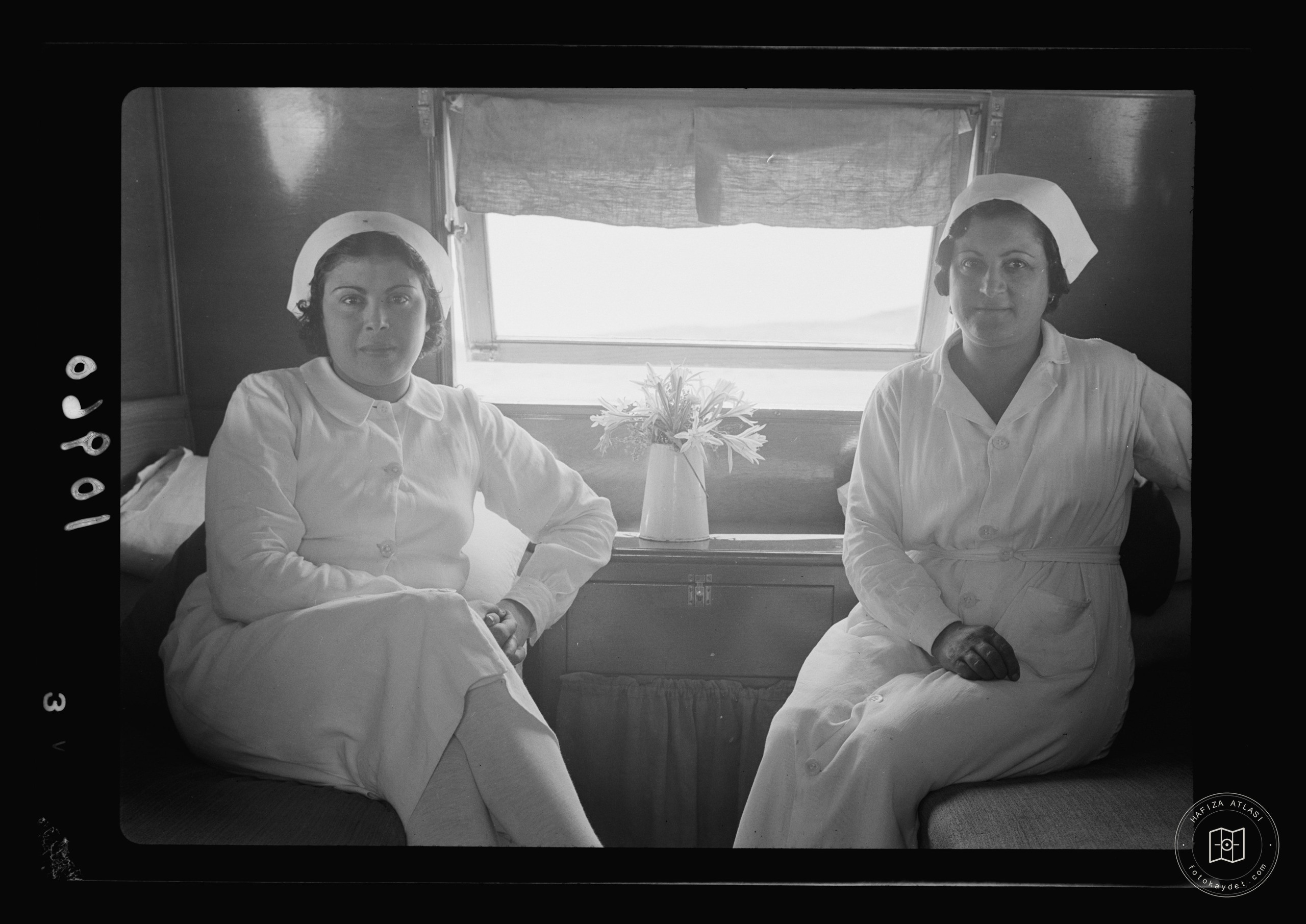 Nurses inside the mobile clinic trailer near Gaza