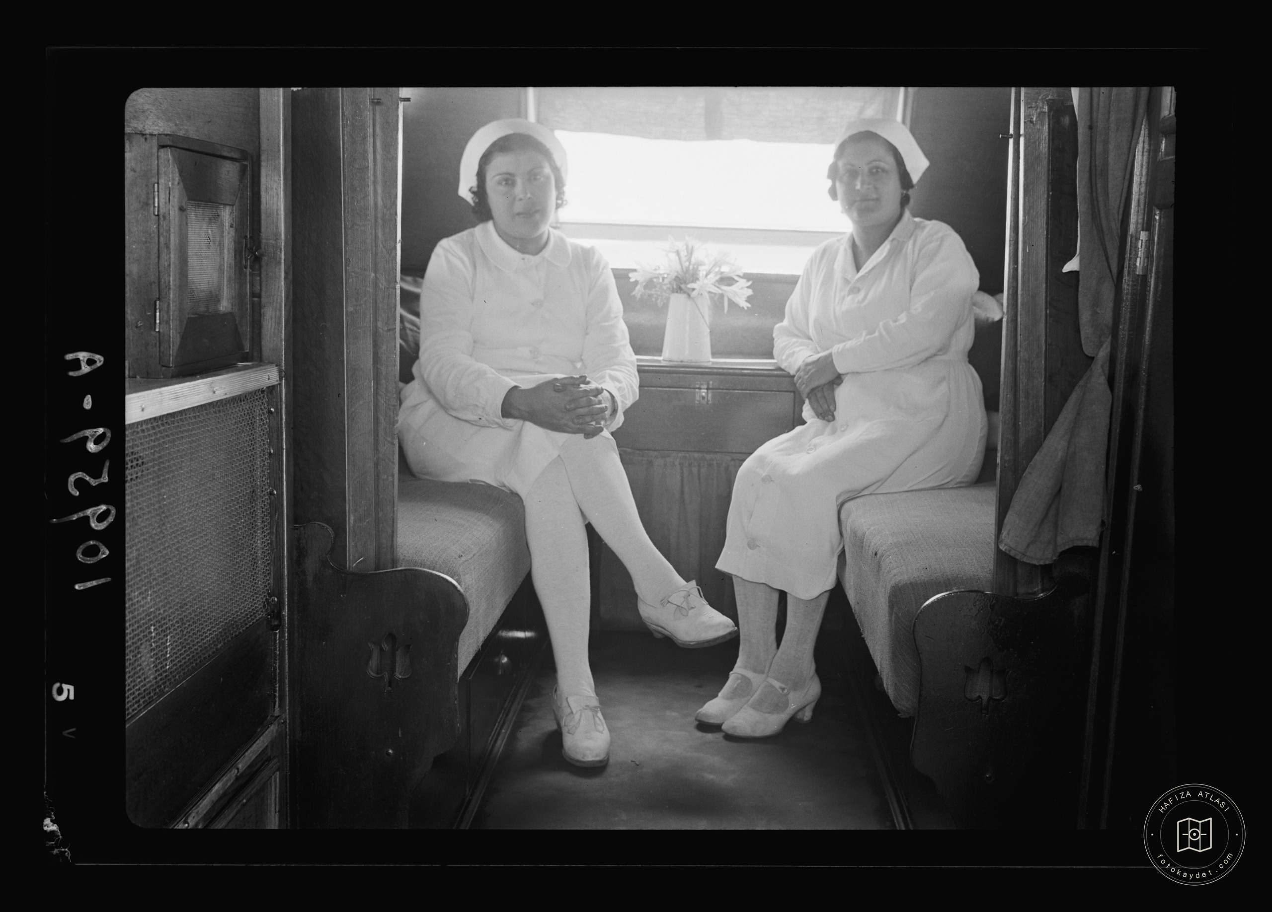 Nurses inside the mobile clinic trailer near Gaza
