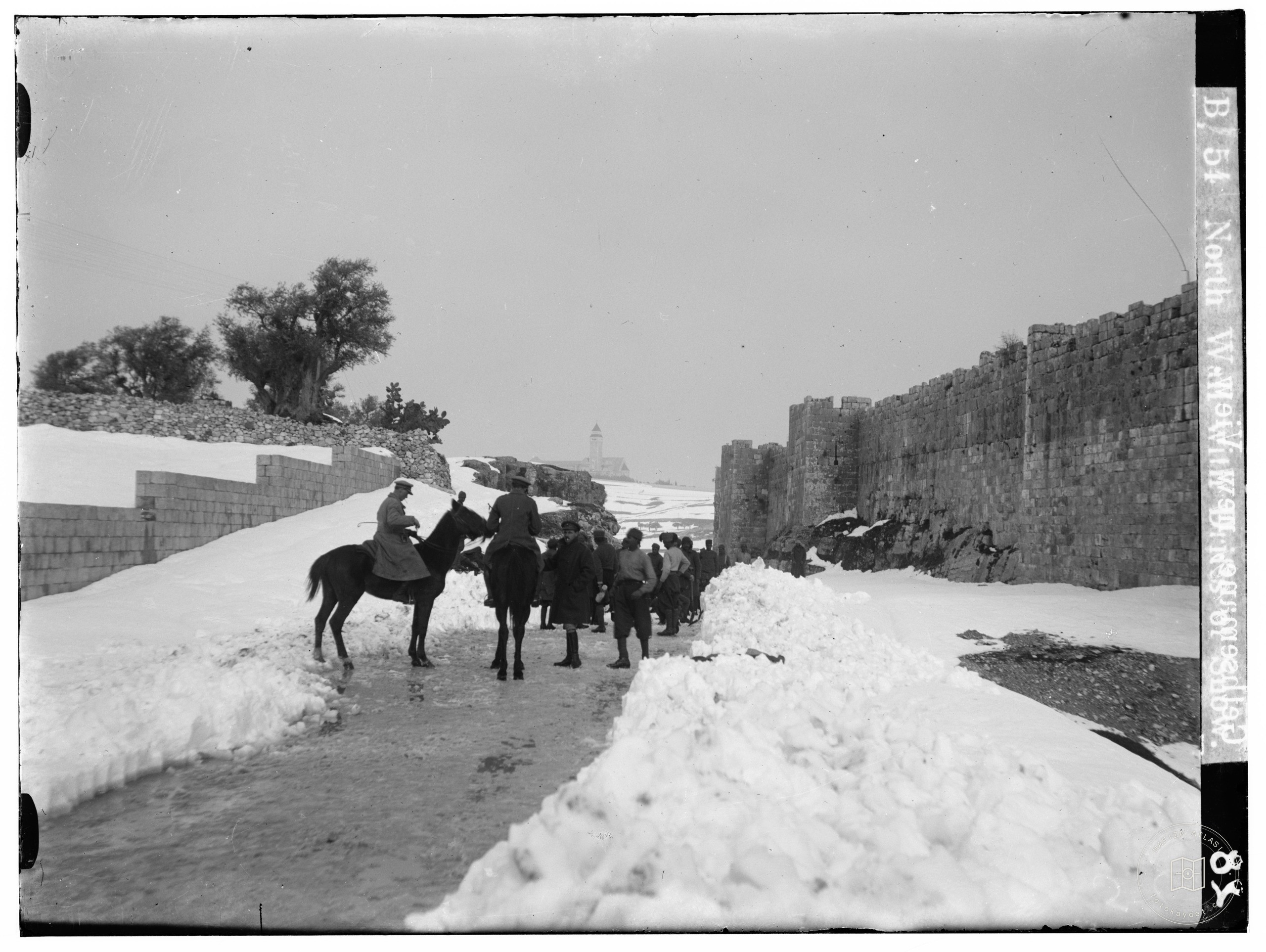 Jerusalem during a snowy winter. North wall with drifts of snow