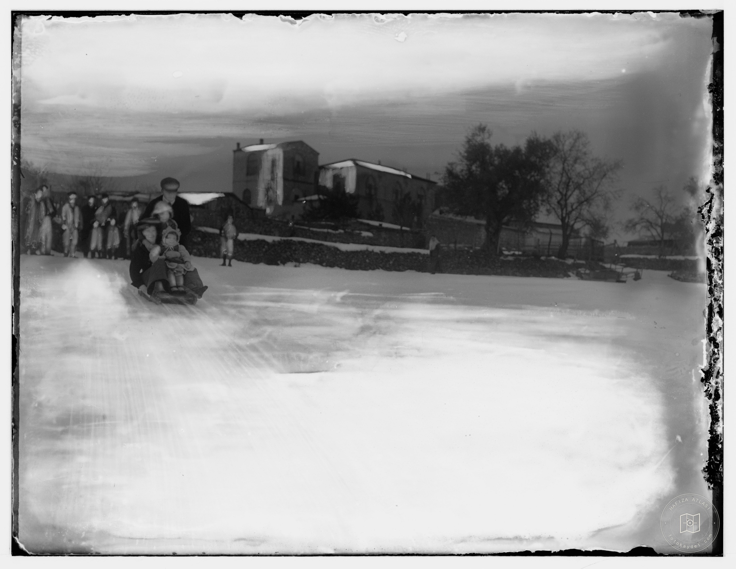 Snow in Jerusalem, 1921. People sledding