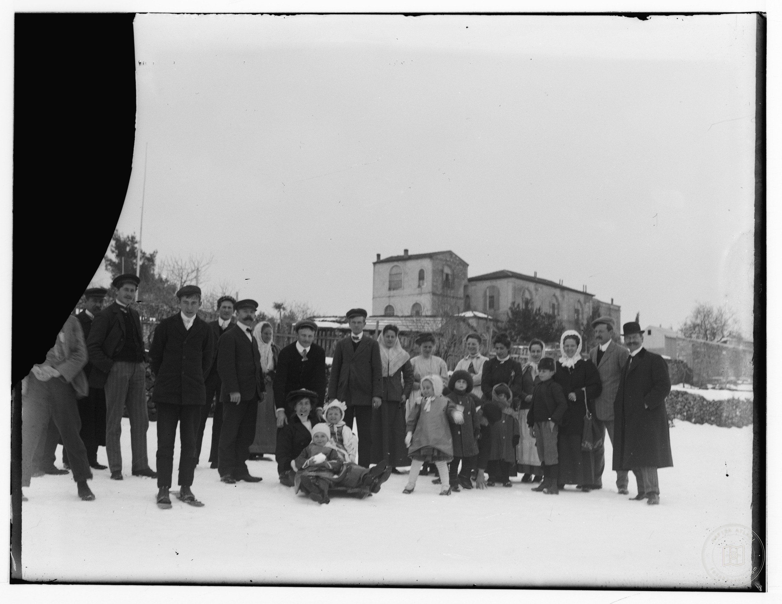 Snow in Jerusalem, 1921. People in snow posing