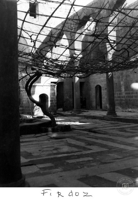 Aleppo — Firdaws Madrasa — scaffolding in the courtyard