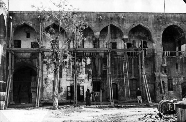 Aleppo — Wazir Caravanserai — facade during restoration