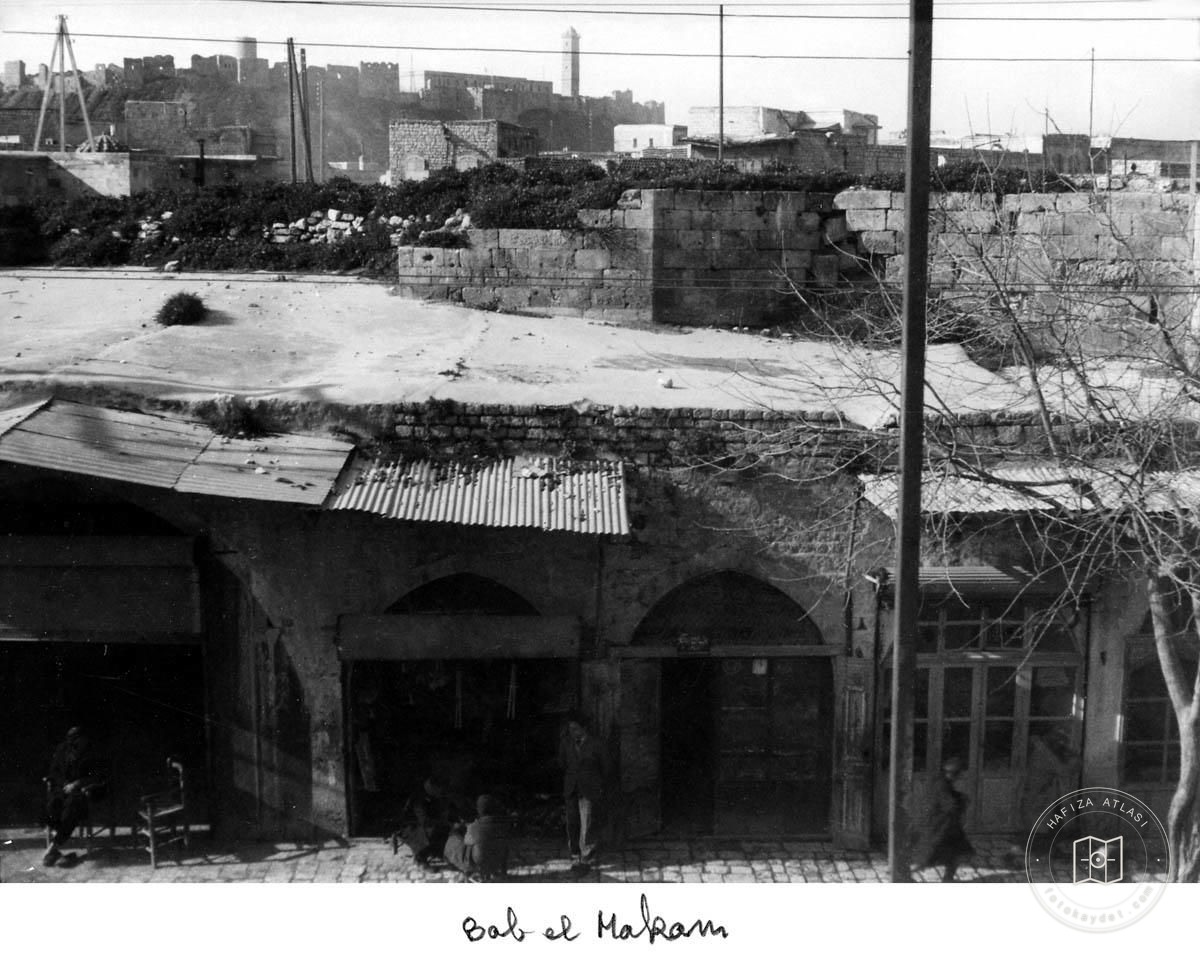 Aleppo — Maqam Gate — city walls and shops