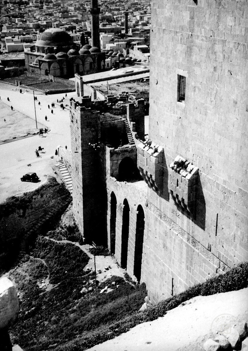 Aleppo — Citadel — entrance bridge and tower wall