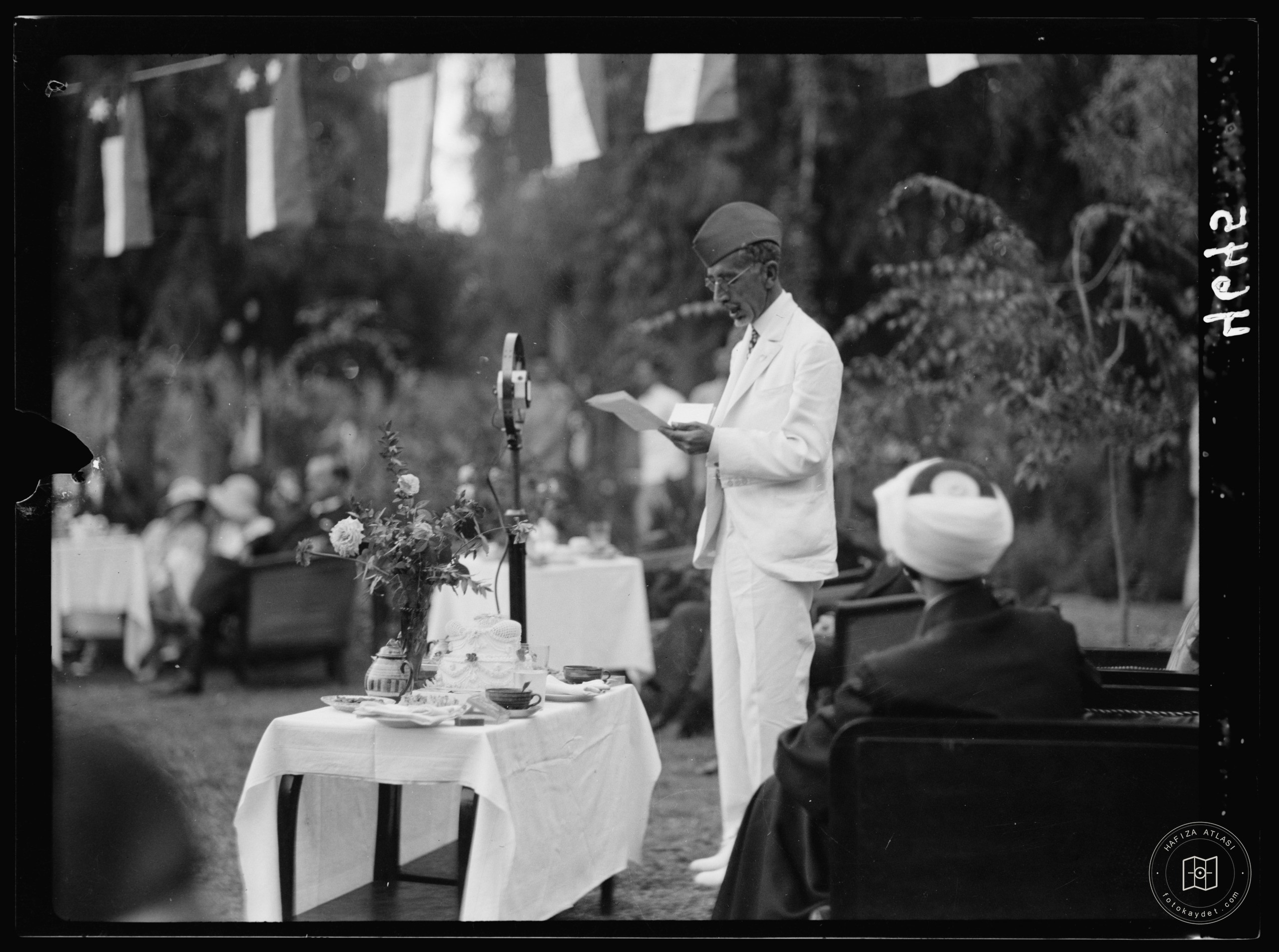 Celebration of Iraq becoming member of the League of Nations, Oct. 6, 1932. Baghdad. Close up of His Majesty. Broadcasting his speech
