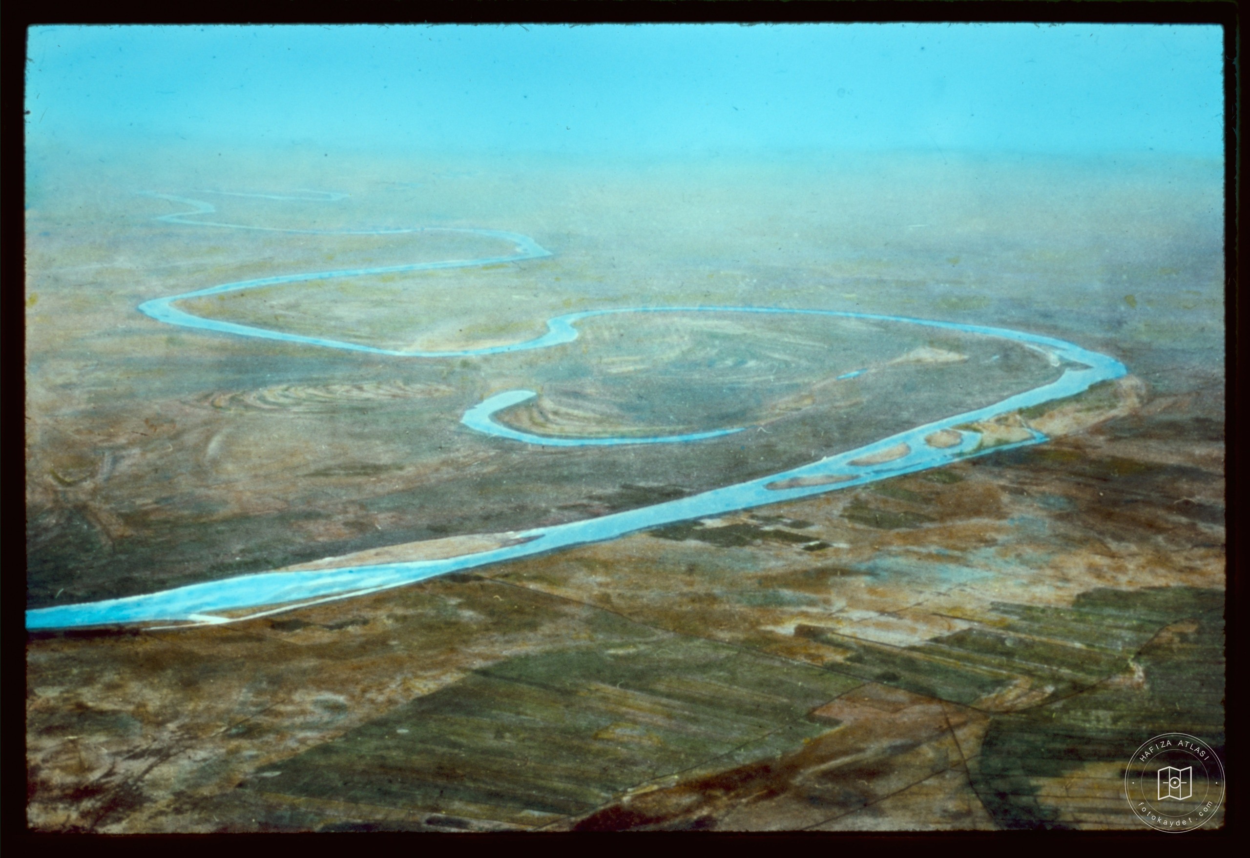 Euphrates River, air, showing circuitous treeless course
