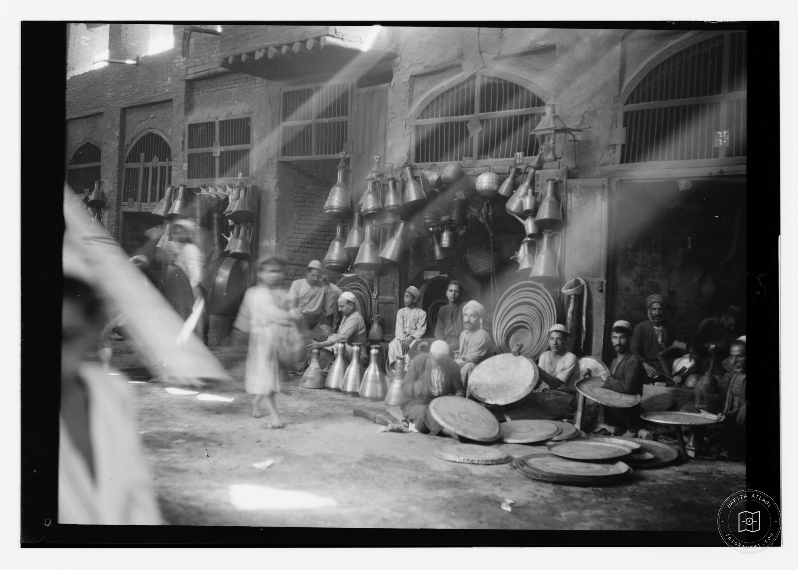 Baghdad. Typical copper store with jugs and trays