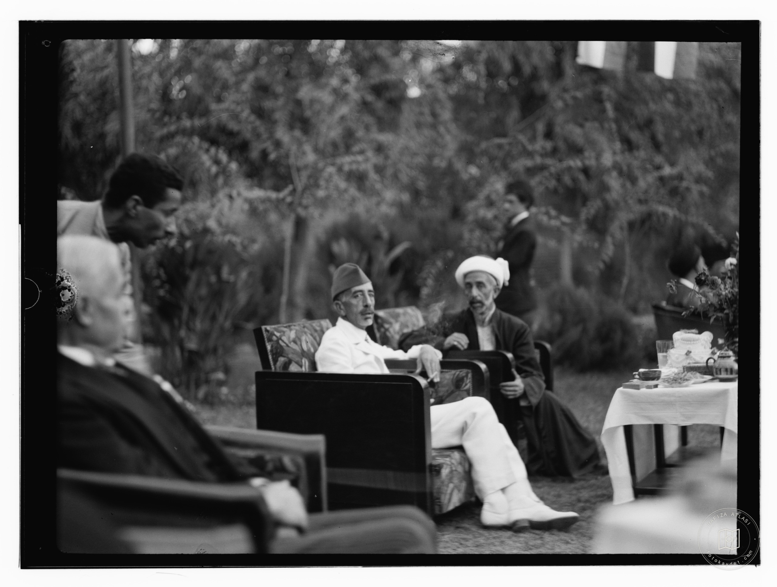 King Faysal (Faisal) I of Iraq (left) probably with his brother Emir Abdullah of Transjordan, at the palace, Baghdad, Iraq