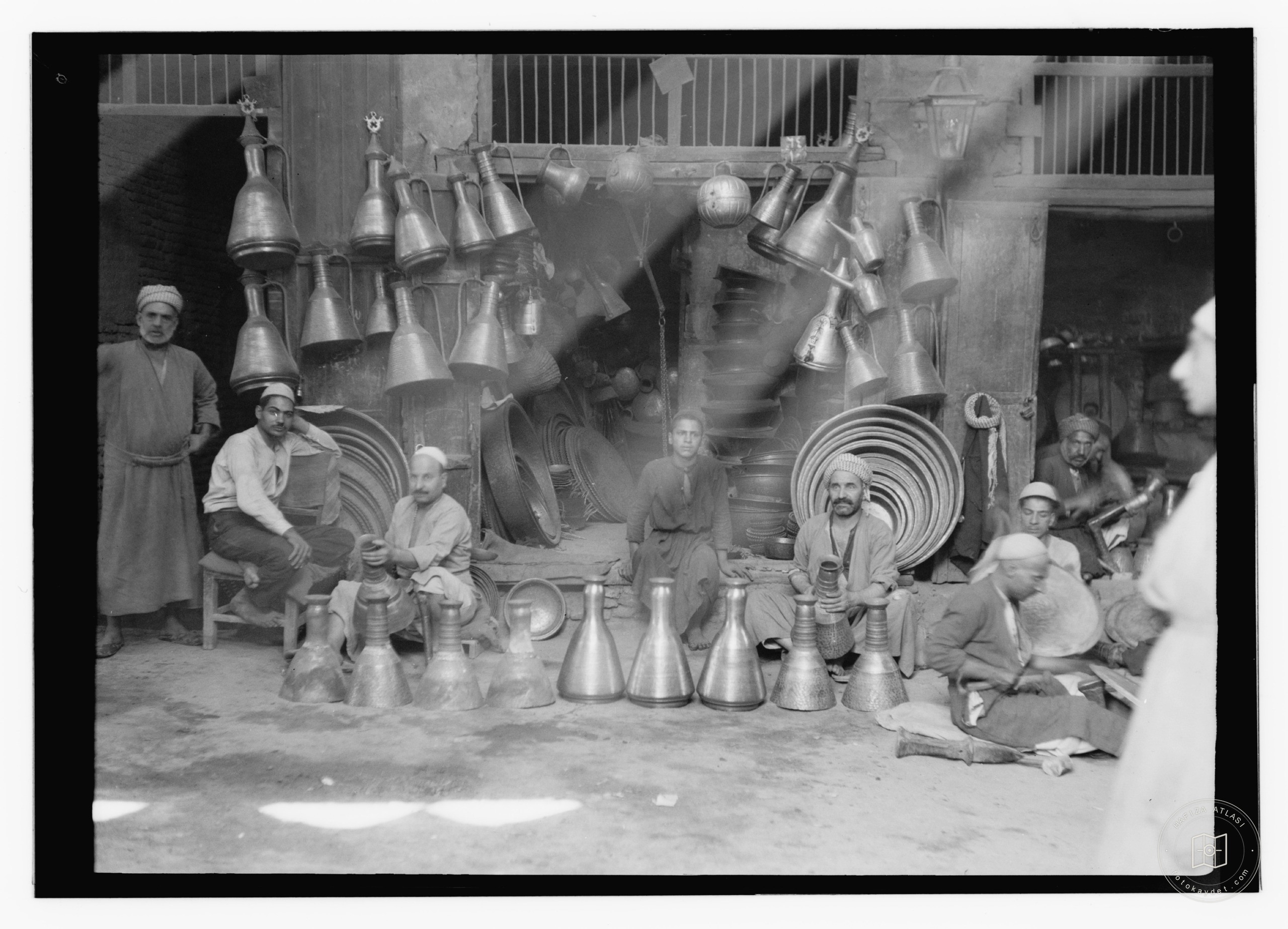 Baghdad. Typical copper store with jugs and trays