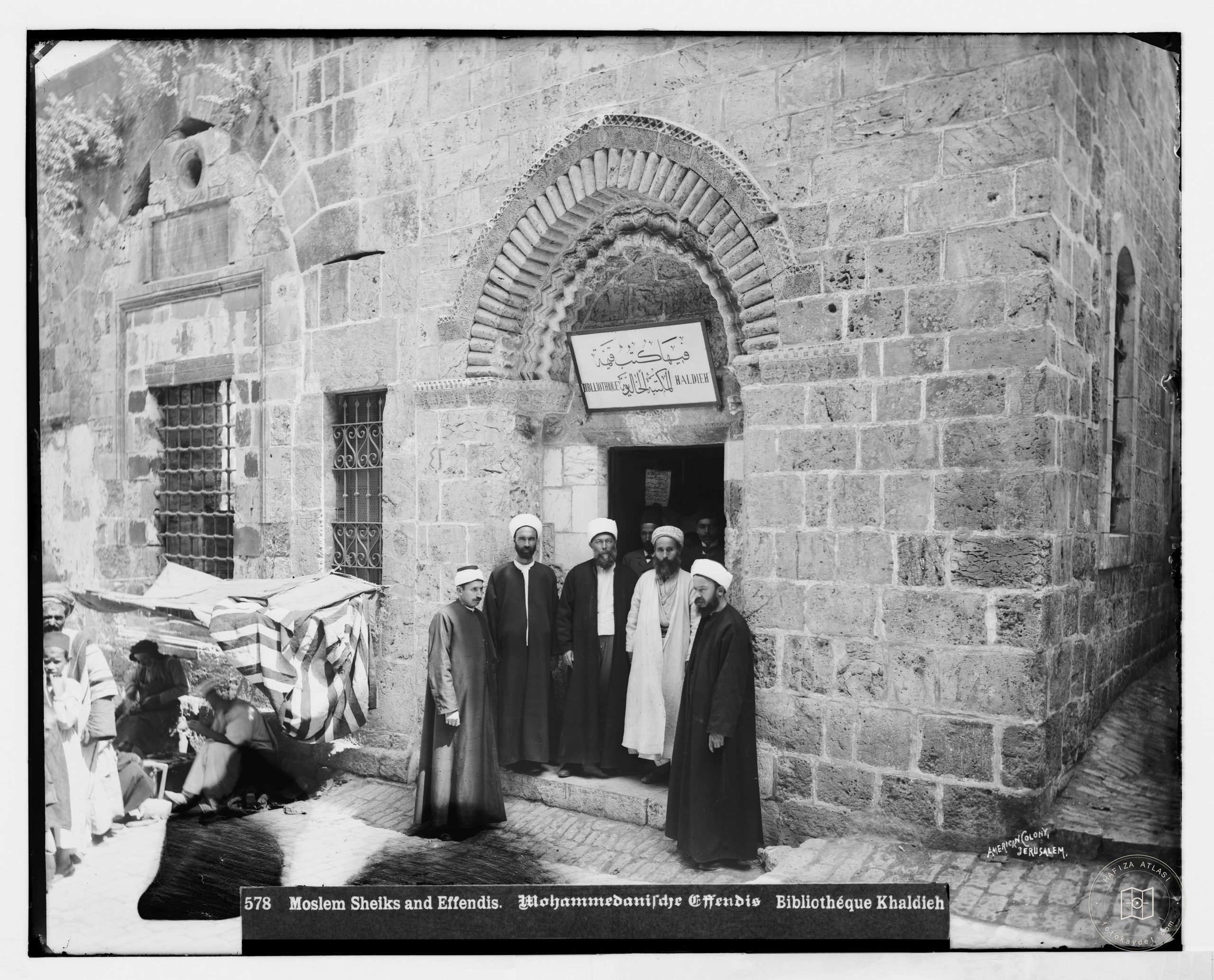 A group outside the Khalidiyya Library in Jerusalem