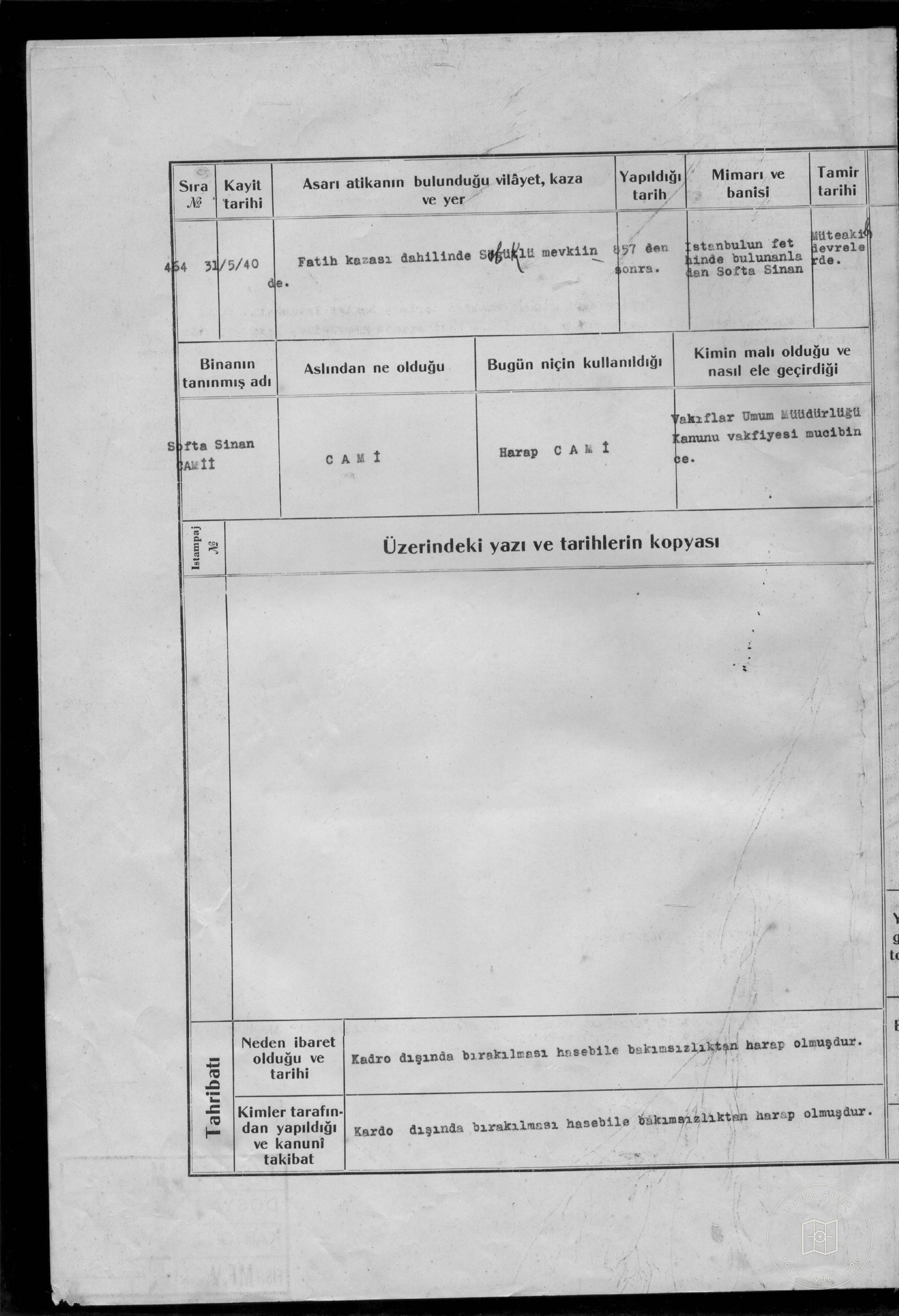 SOFTA SİNAN Mosque — Document