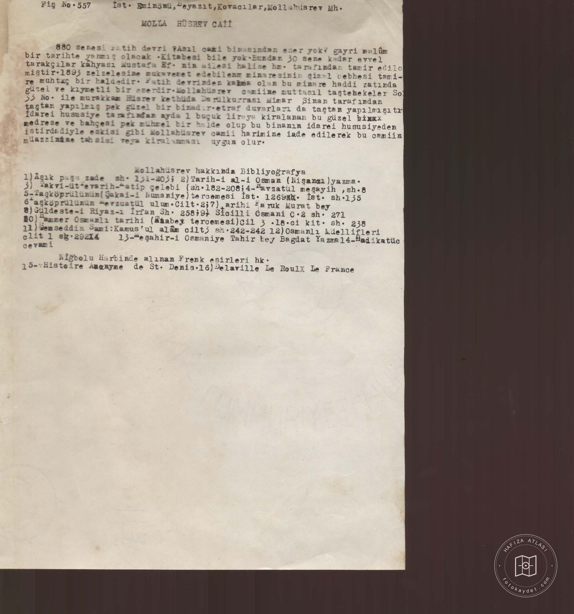 MOLLA HUSREV Mosque — Document