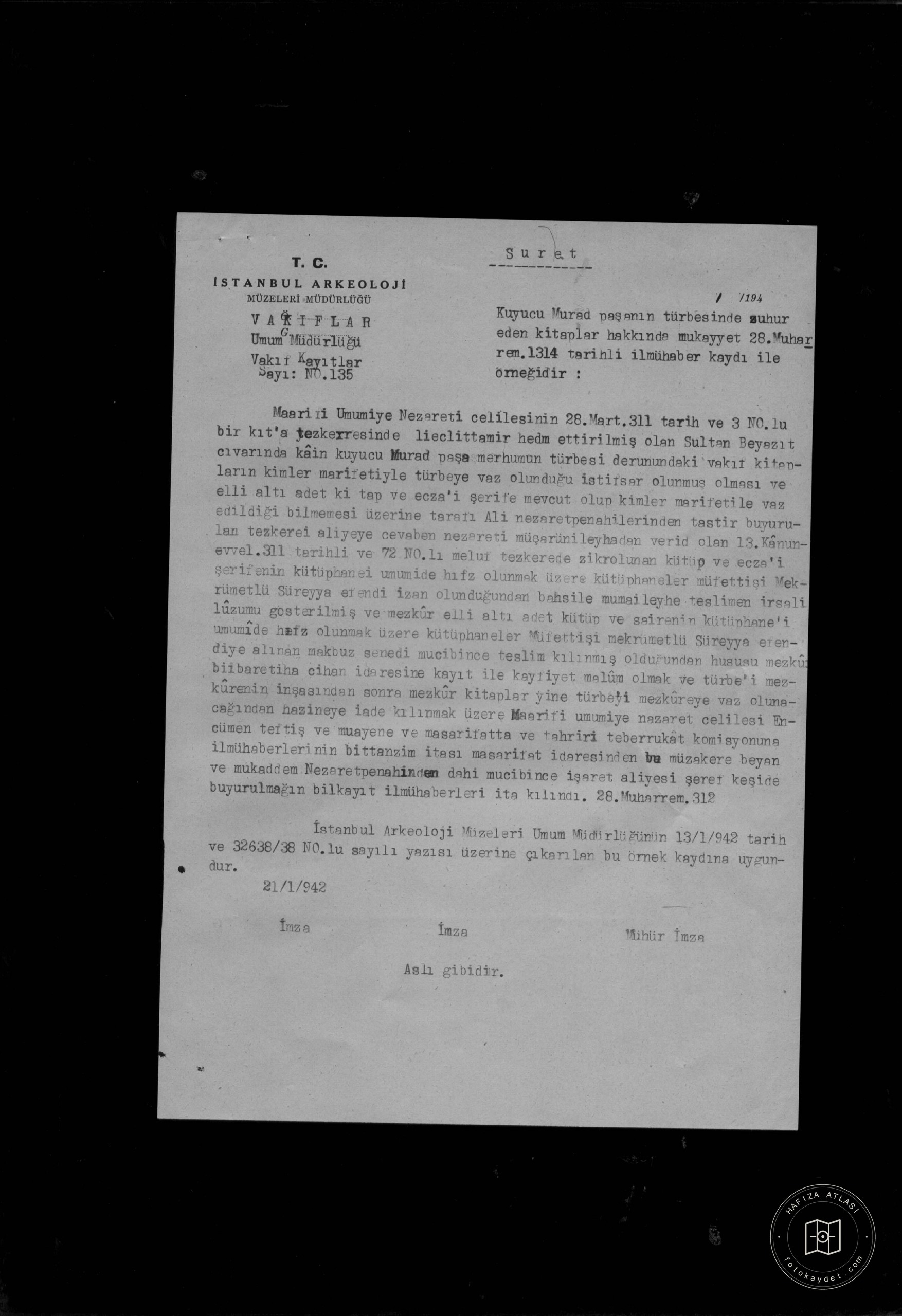 KUYUCU MURADPAŞA Tomb, SECOND AND MEDRESUM — Document