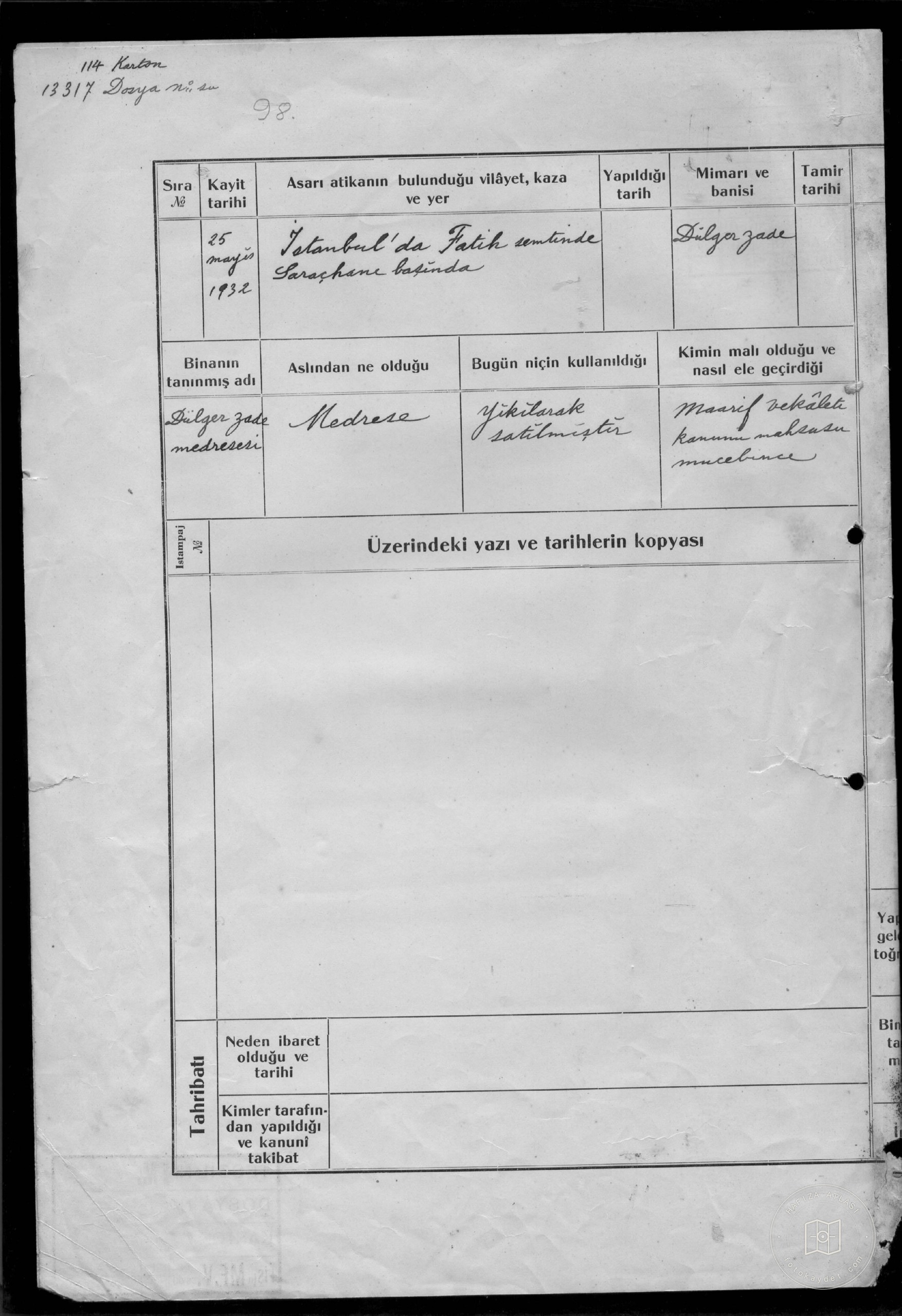 DÜLGEZER ZADE MEDRESESİ — Document