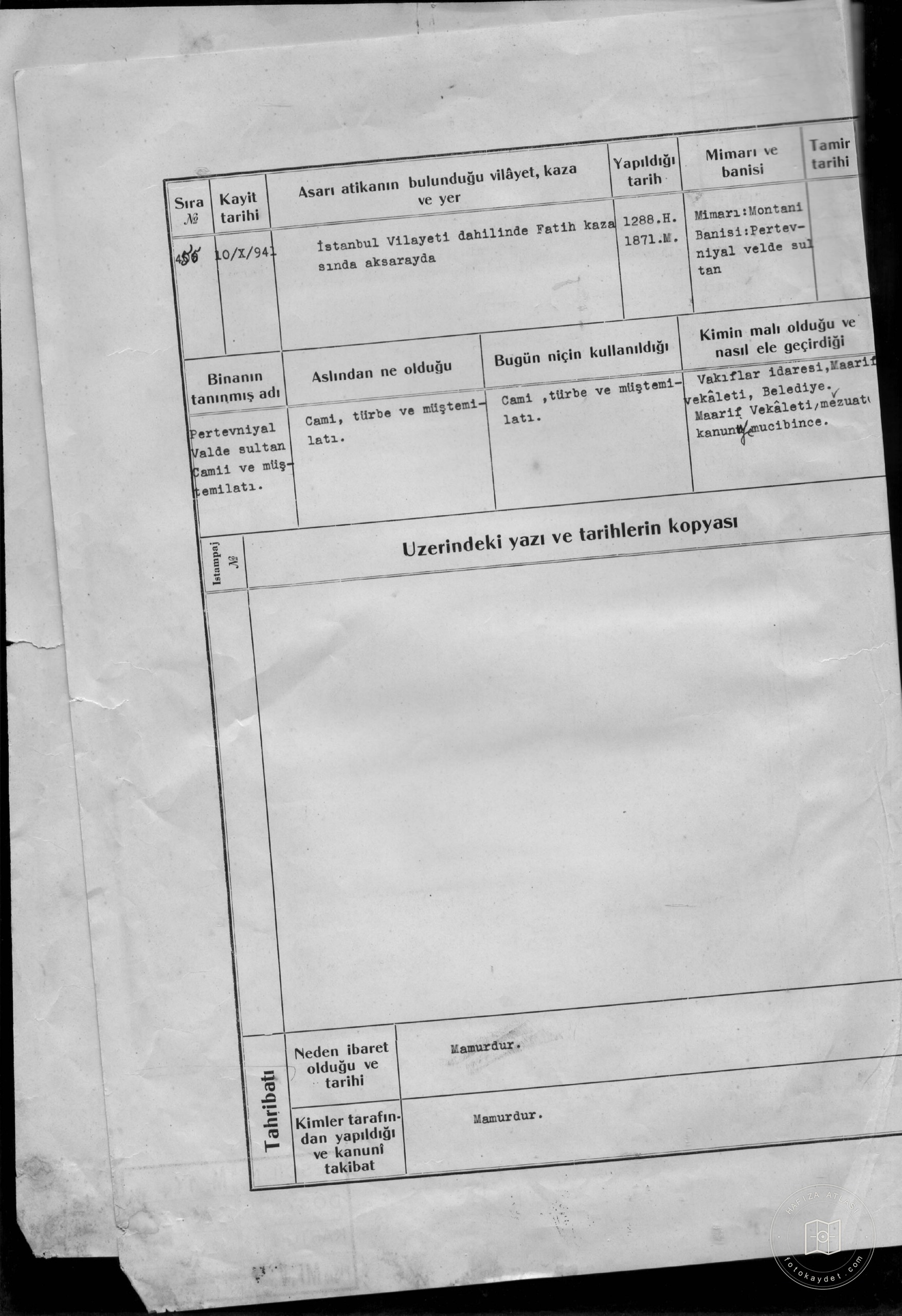 Pertevnal Valide Sultan Mosque and Müştemilate — Document