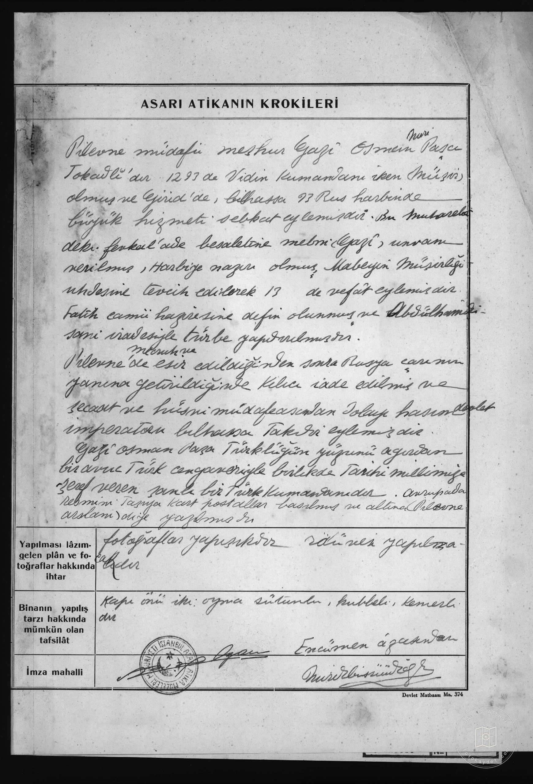 GAZI OSMAN PAŞA Tomb — Document