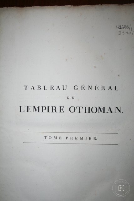 Tableau Général de l’Empire Othoman — Kitap İç Kapağı