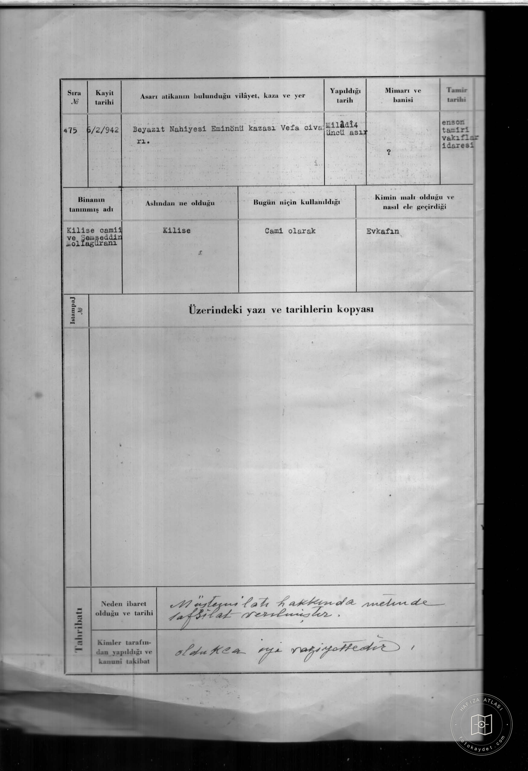 KİLİSE Mosque and ŞEMSEDDİN MOLLAGÜRANI — Document
