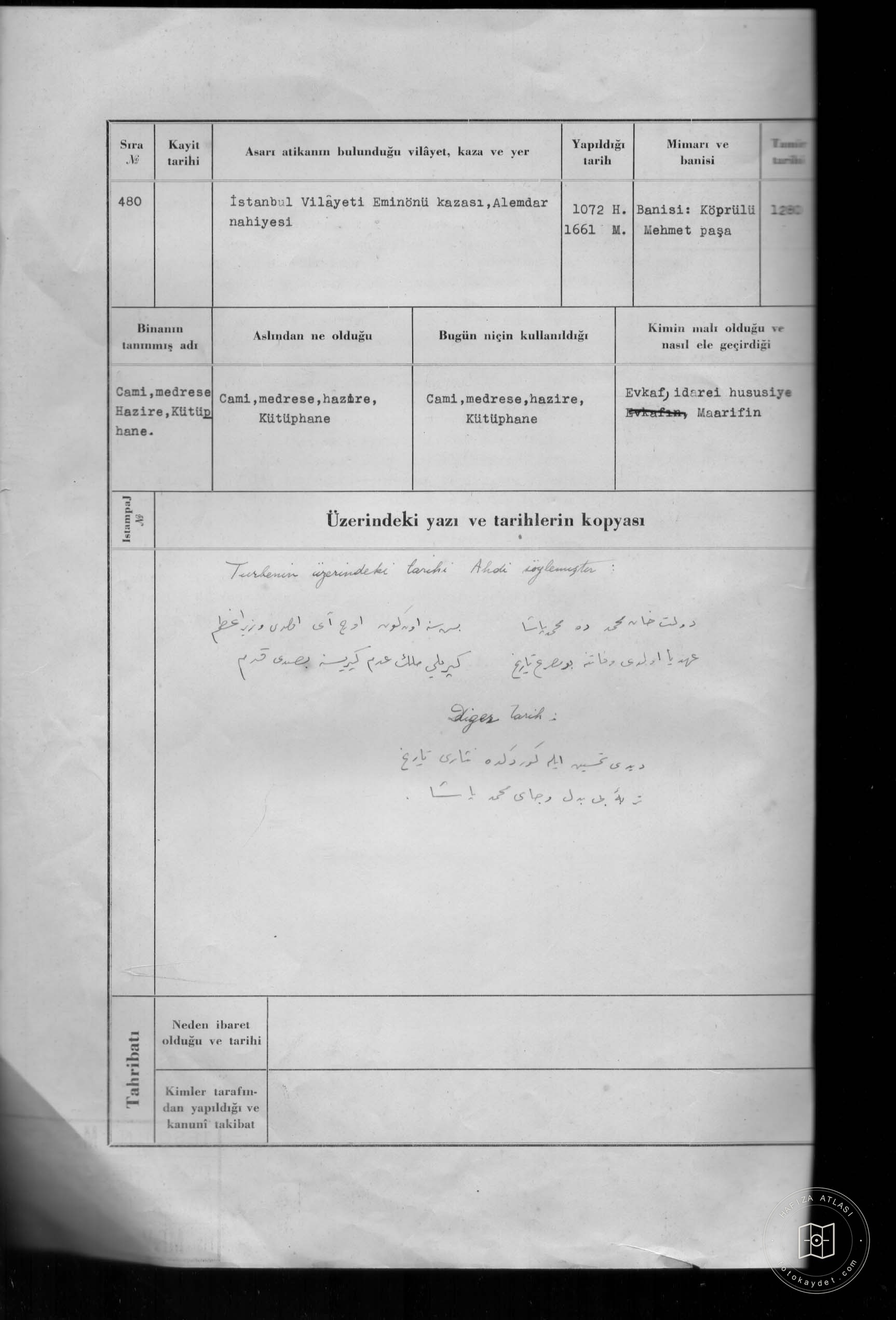 Mosque, medrese, taire, library — Document