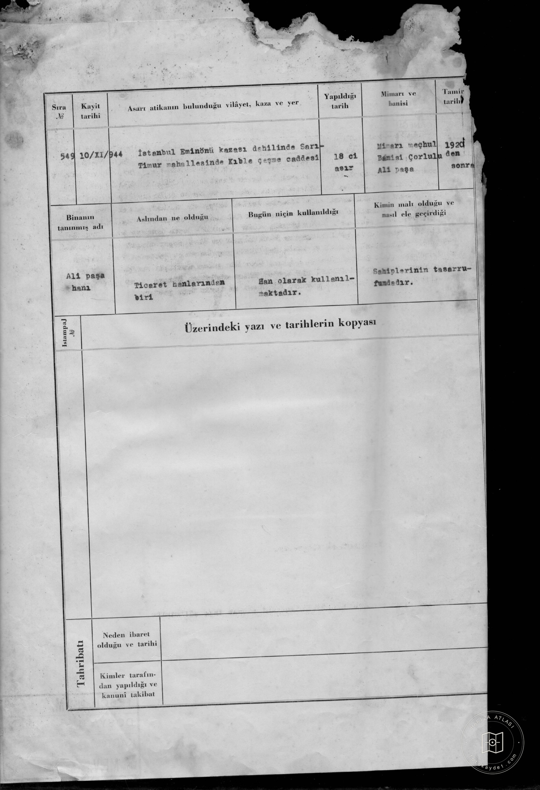 ALİ PAŞA HANI — Document