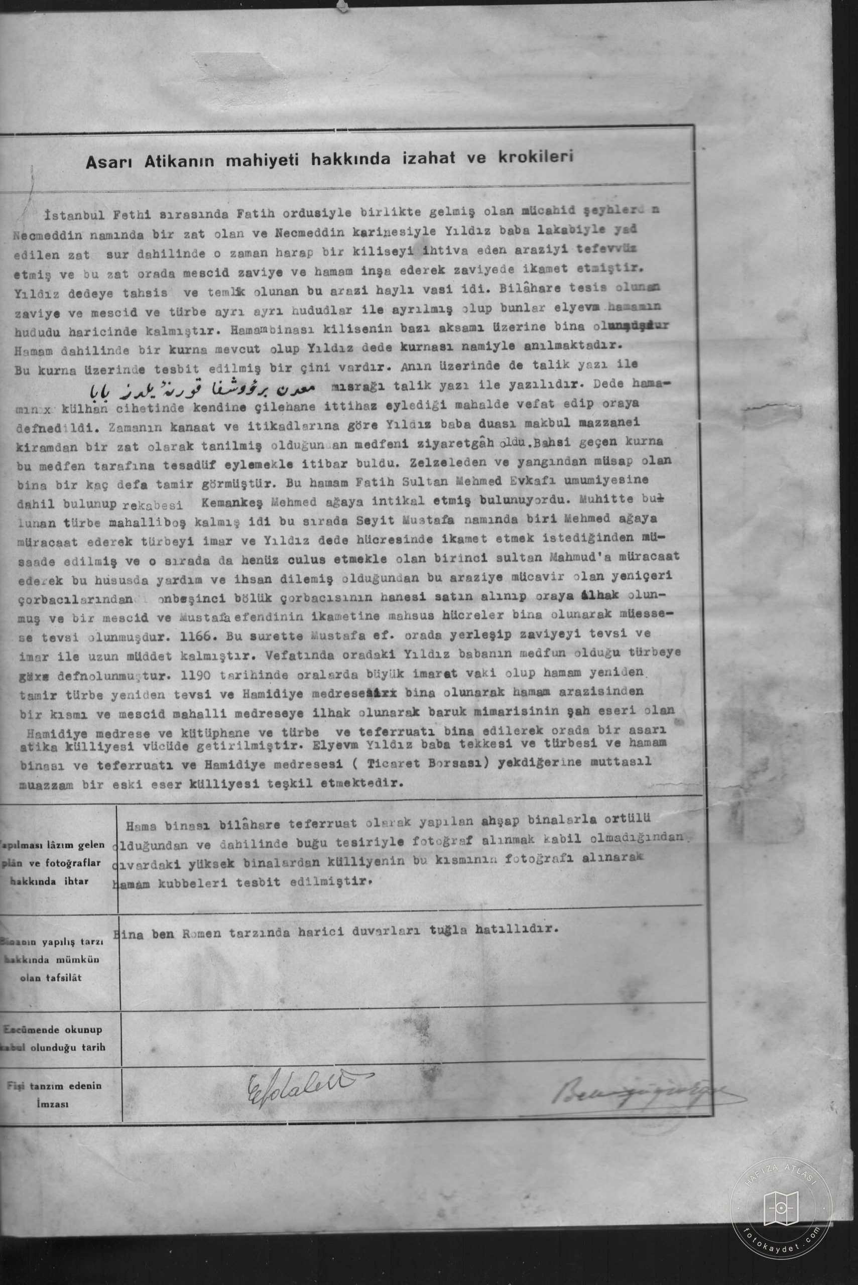 Yıldız HAMAMI AND Yıldız BABA Tomb — Document