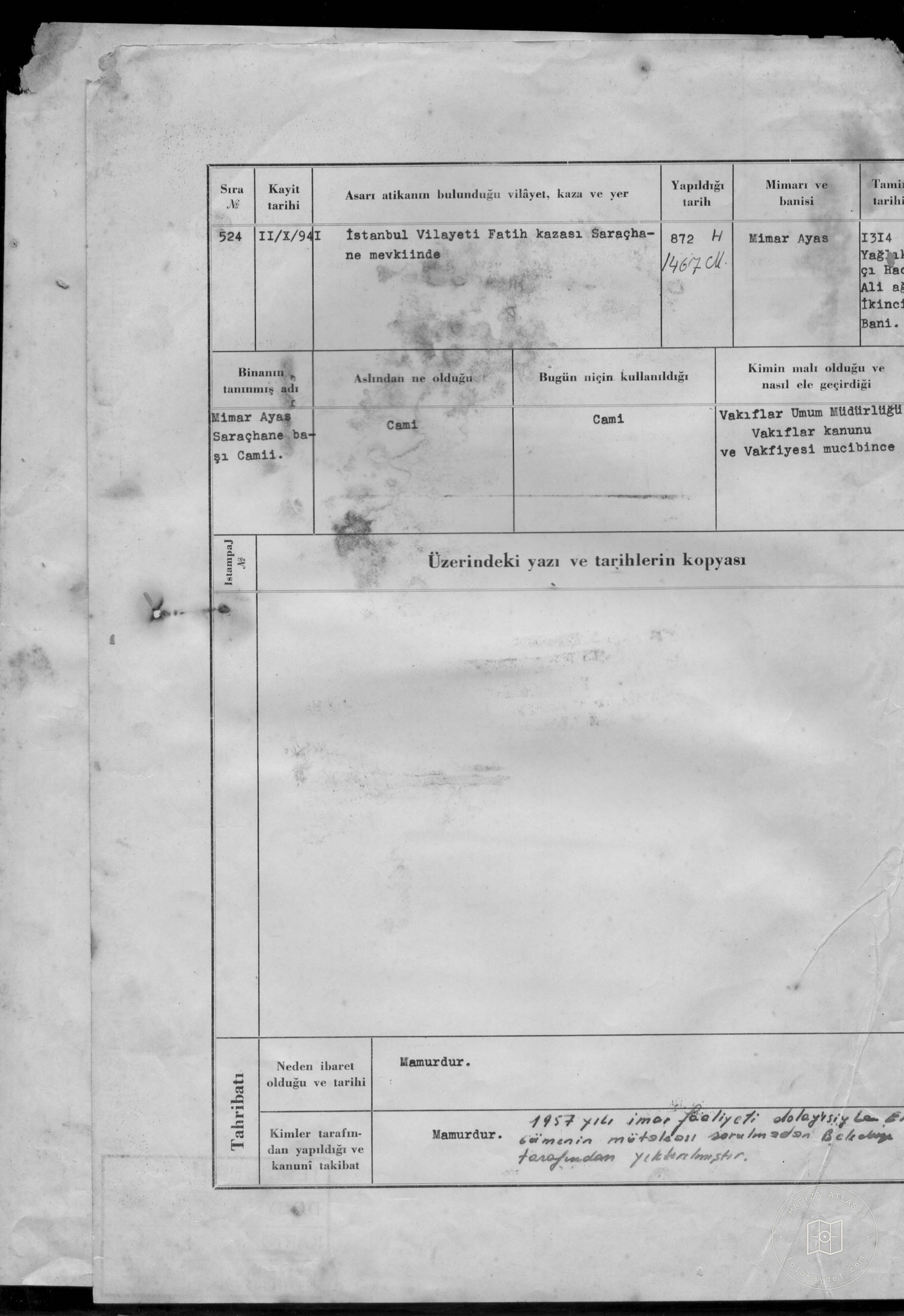 MIMAR AYAS Saraçhane START Mosque — Document