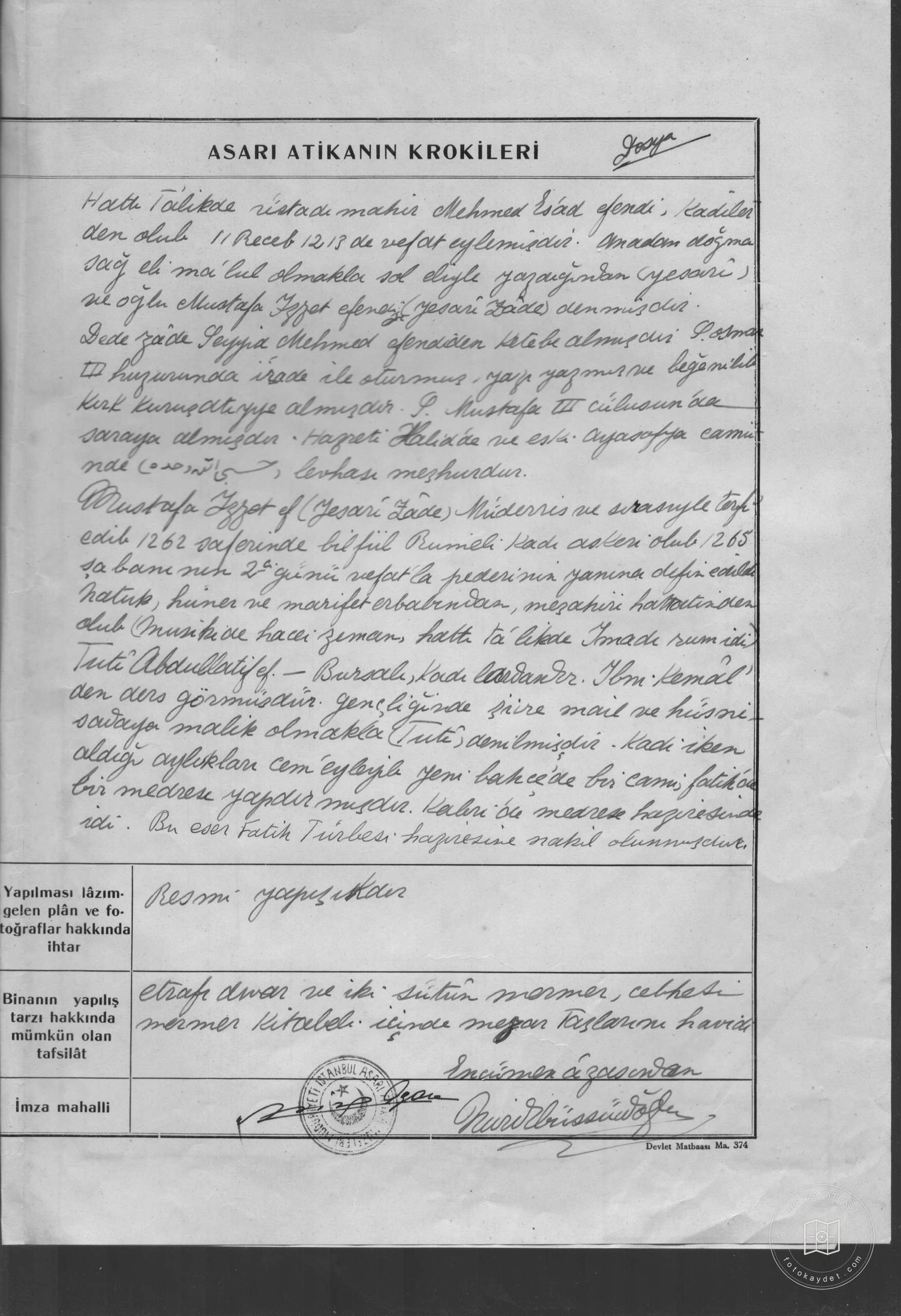HATTAT YESARİZADE Grave — Document