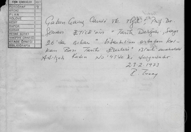 Fatih Shepherd Çavuş Mosque — Archival document