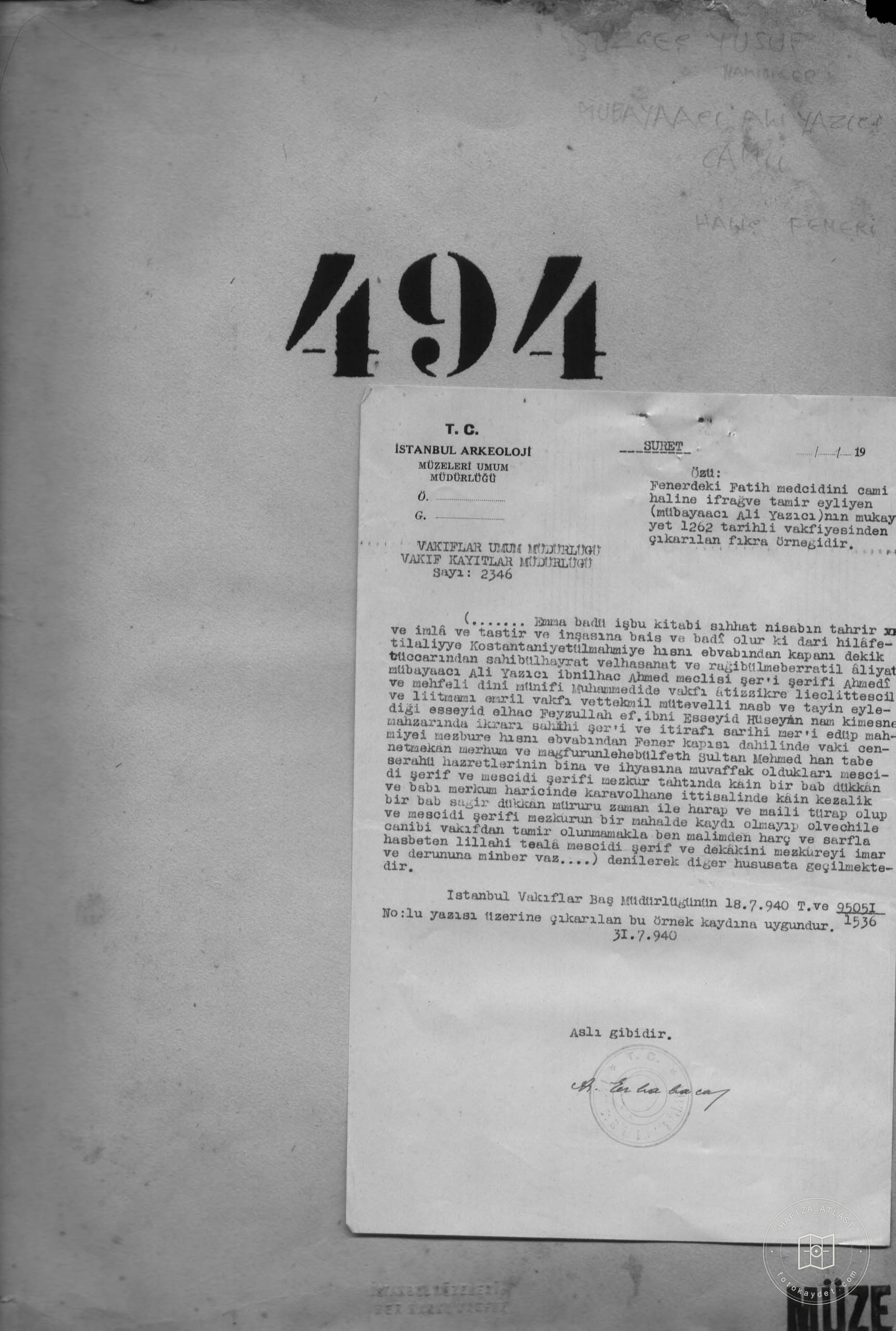 SÜZGEÇ YUSUF (MÜBAYAACI ALİ YAZICI) Mosque — Document