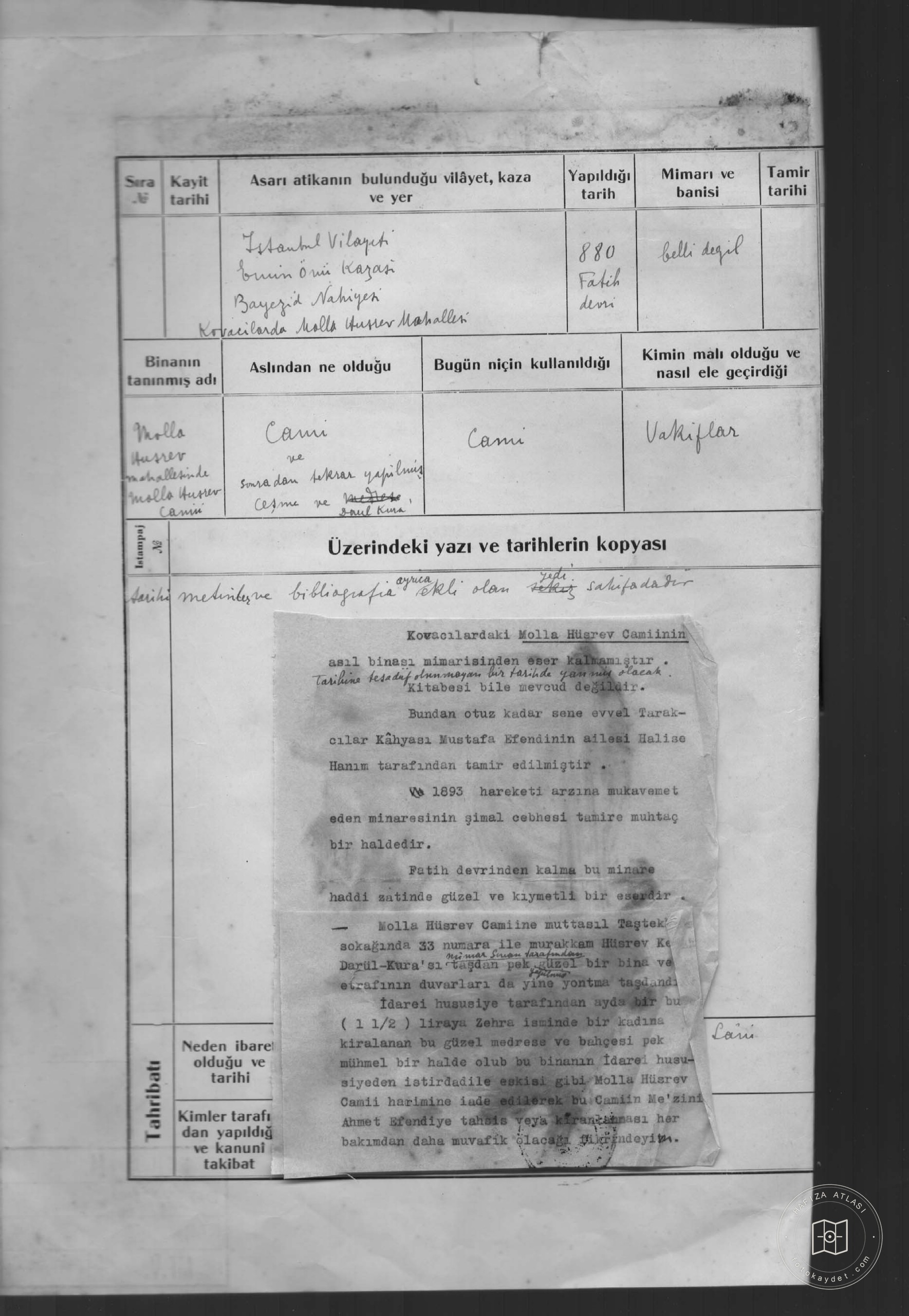 MOLLA HUSREV Mosque — Document