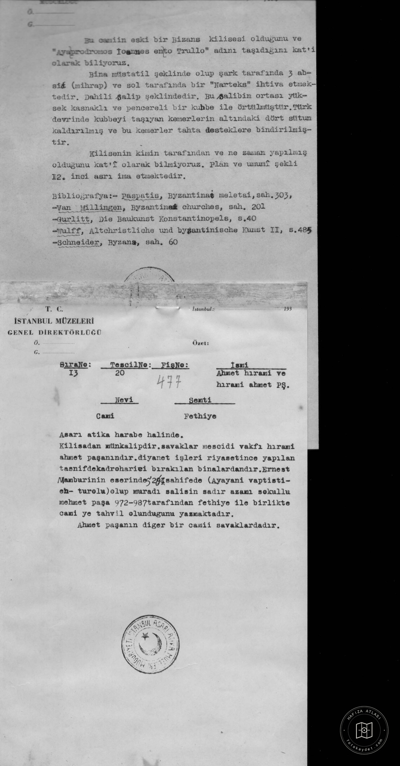 HIRAMİ AHMET PAŞA Mosque — Document