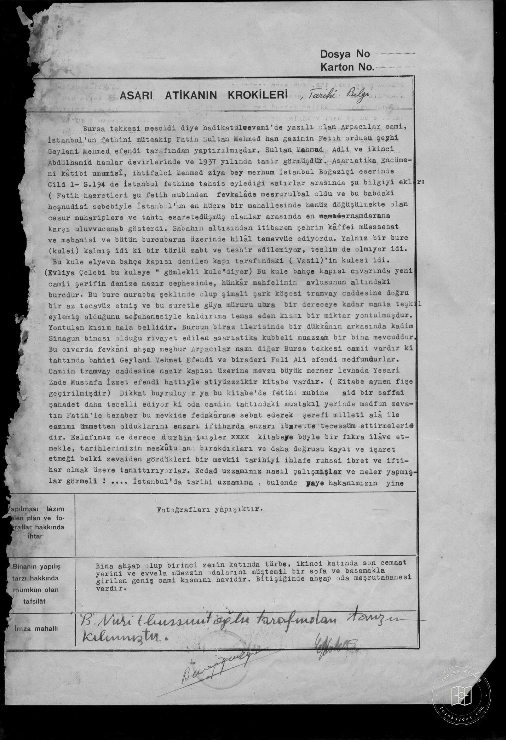 Arpacılar Mosque Bursa Tekkesi Mosque — Document