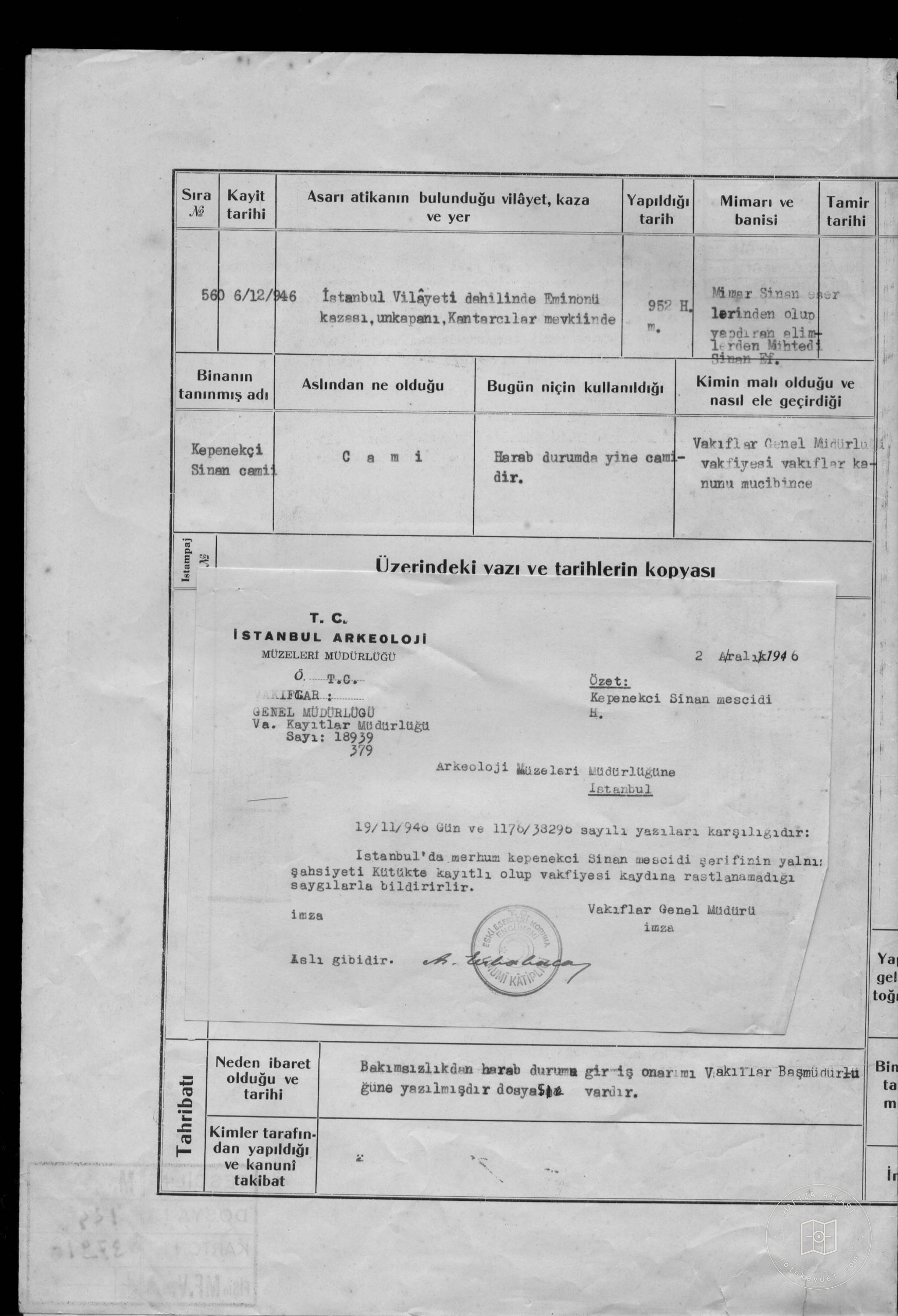 KEPENEK SİNAN Mosque — Document