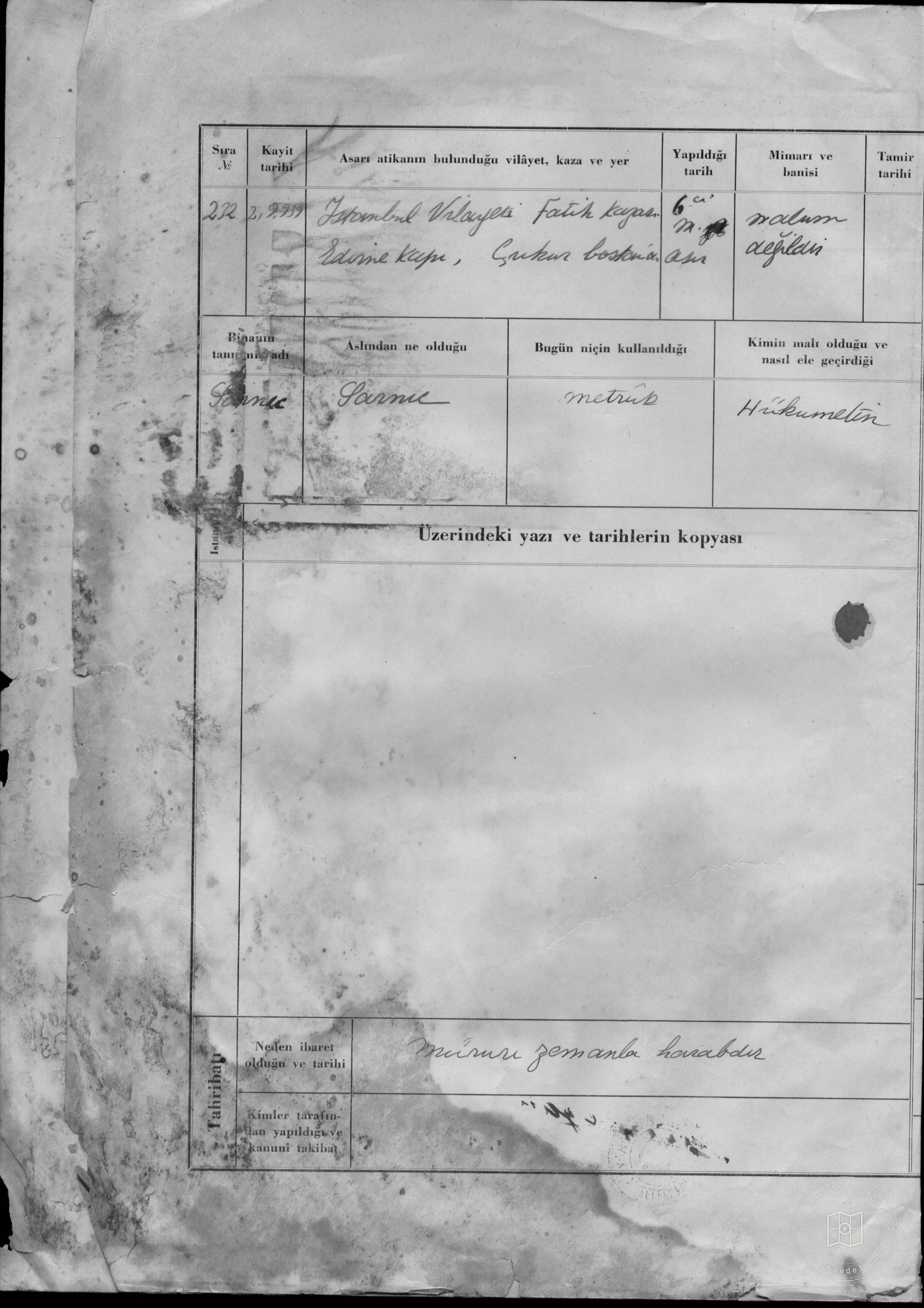Edurne Door Cukur Bostan and Aetios Sarnıcı — Archival document