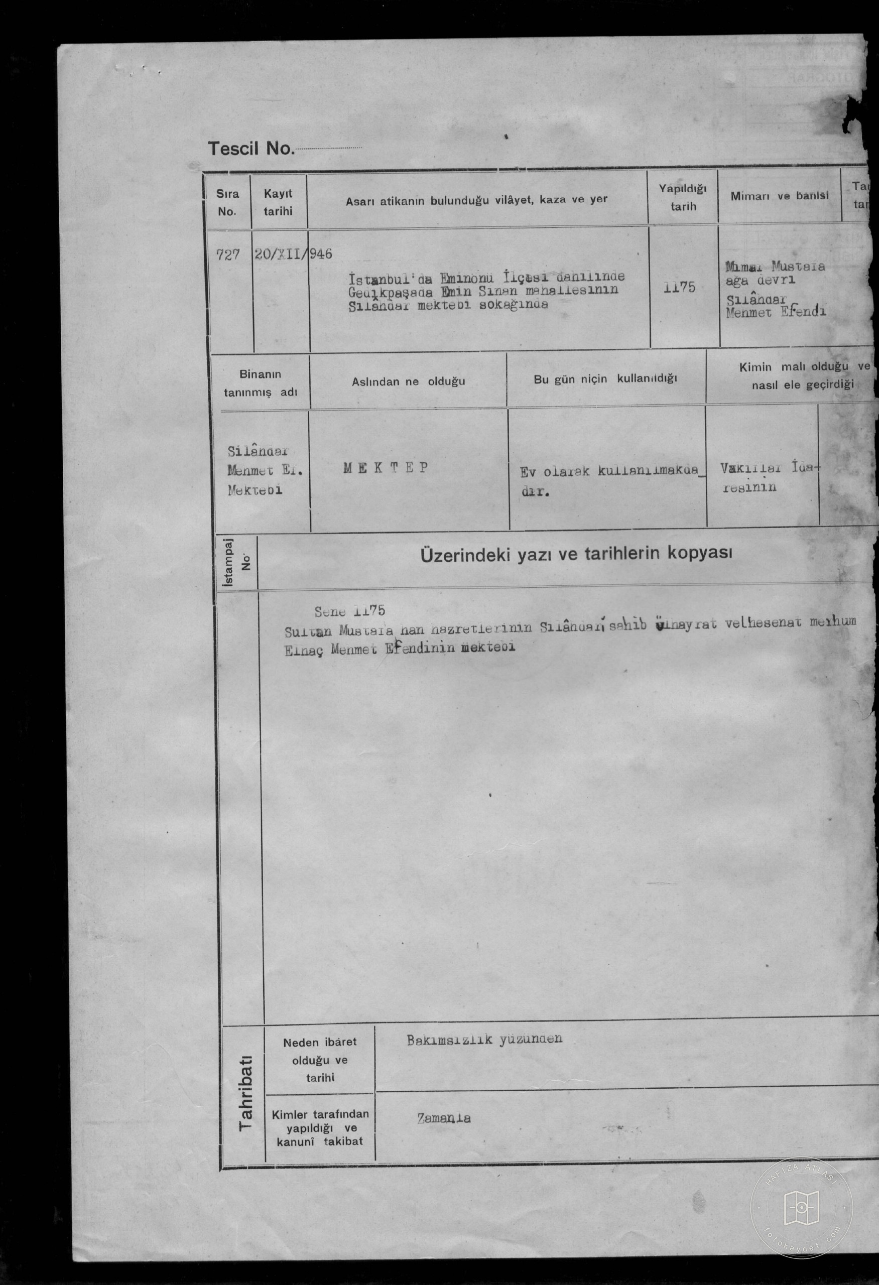 Gundar Mehmet Efendi Metebi — Archive record