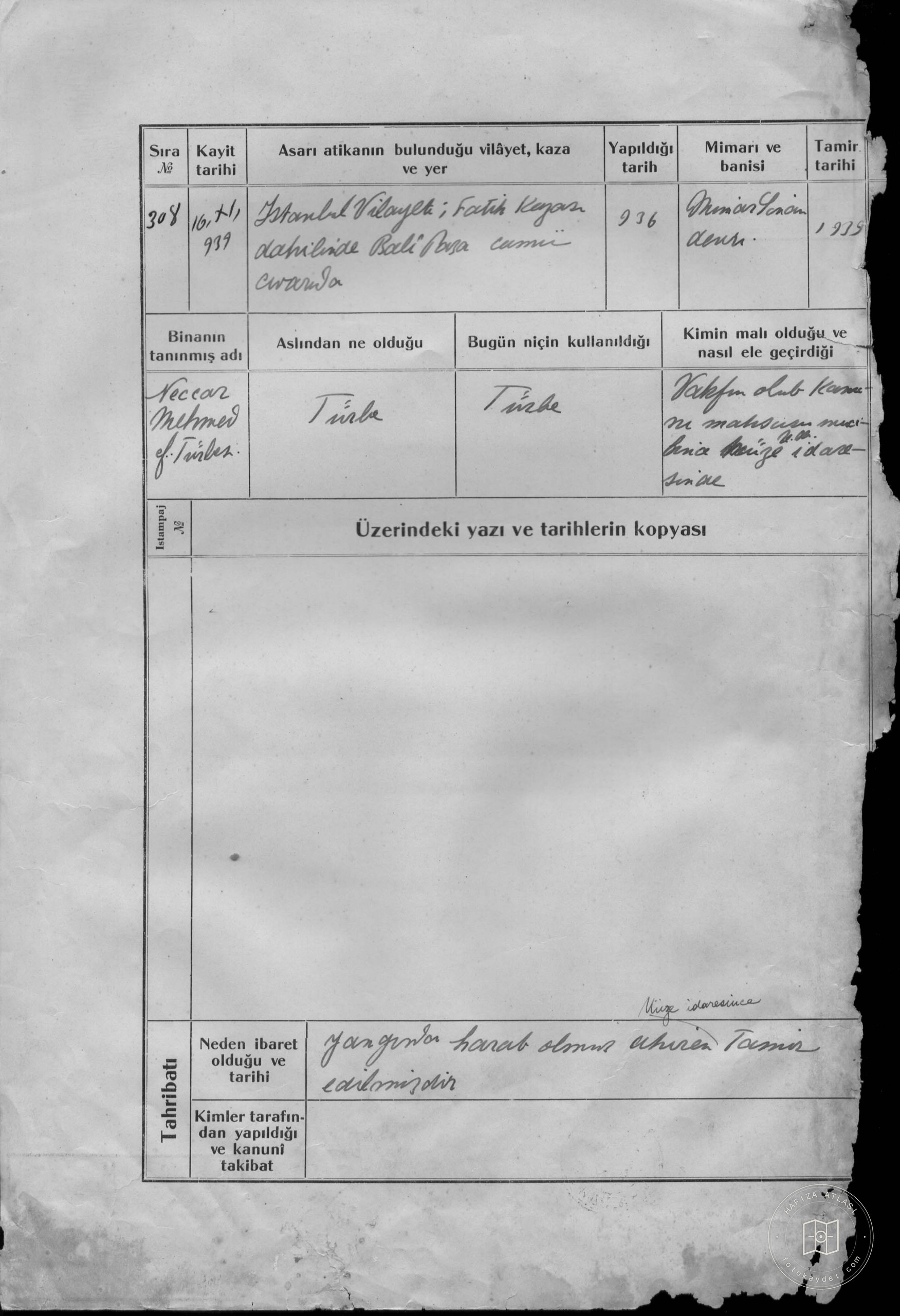 NECCAN MEHMET EFENDİ Tomb — Document