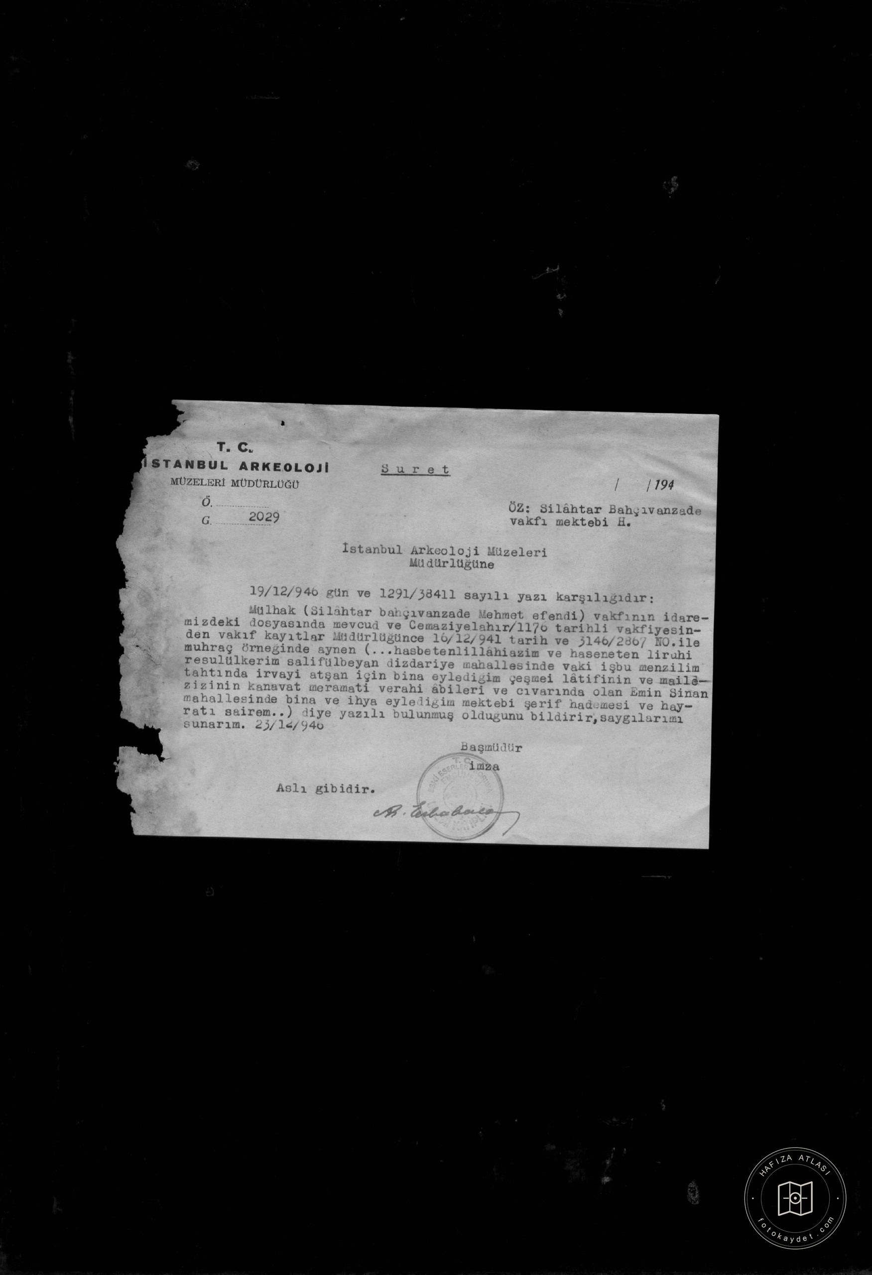 SİLAHDAR MEHMET EFENDİ MEKTEBİ — Document