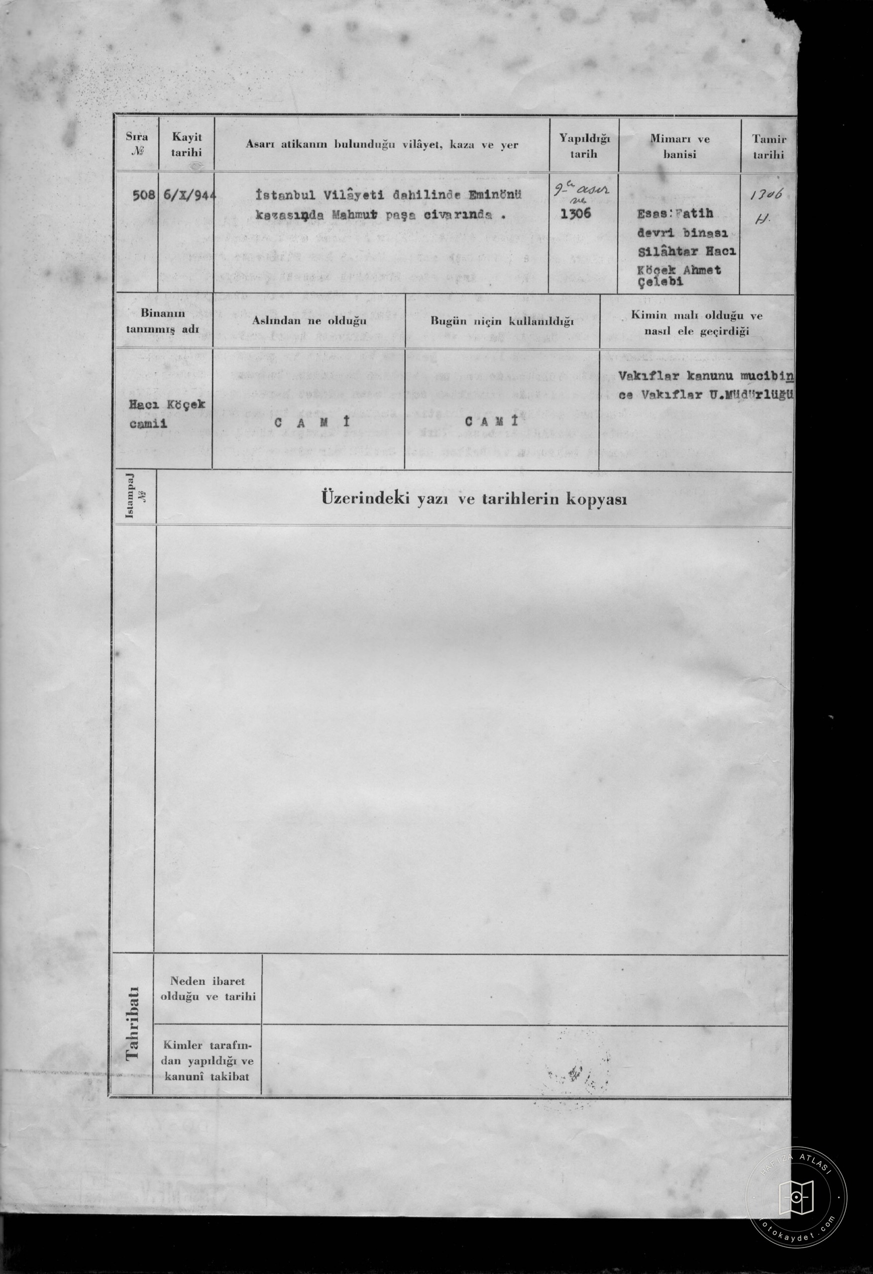 HACI KÖÇEK Mosque — Document