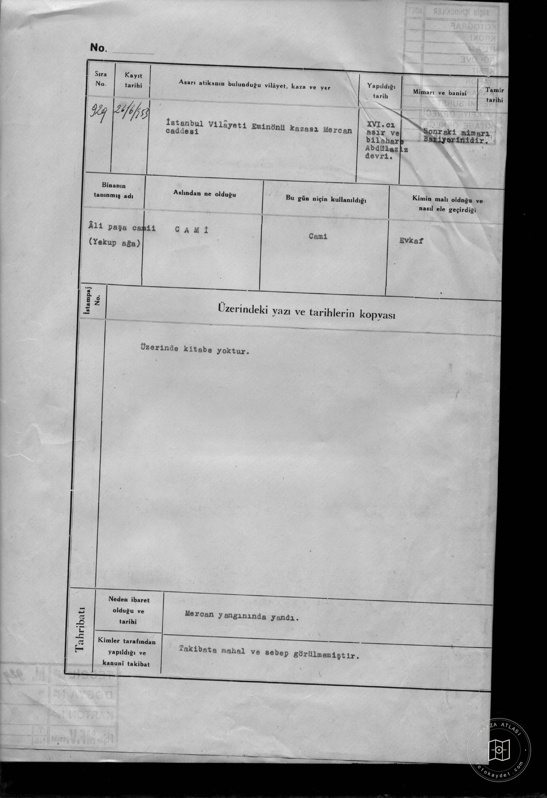 ALİ PAŞA Mosque(YEKUP BUT) — Document