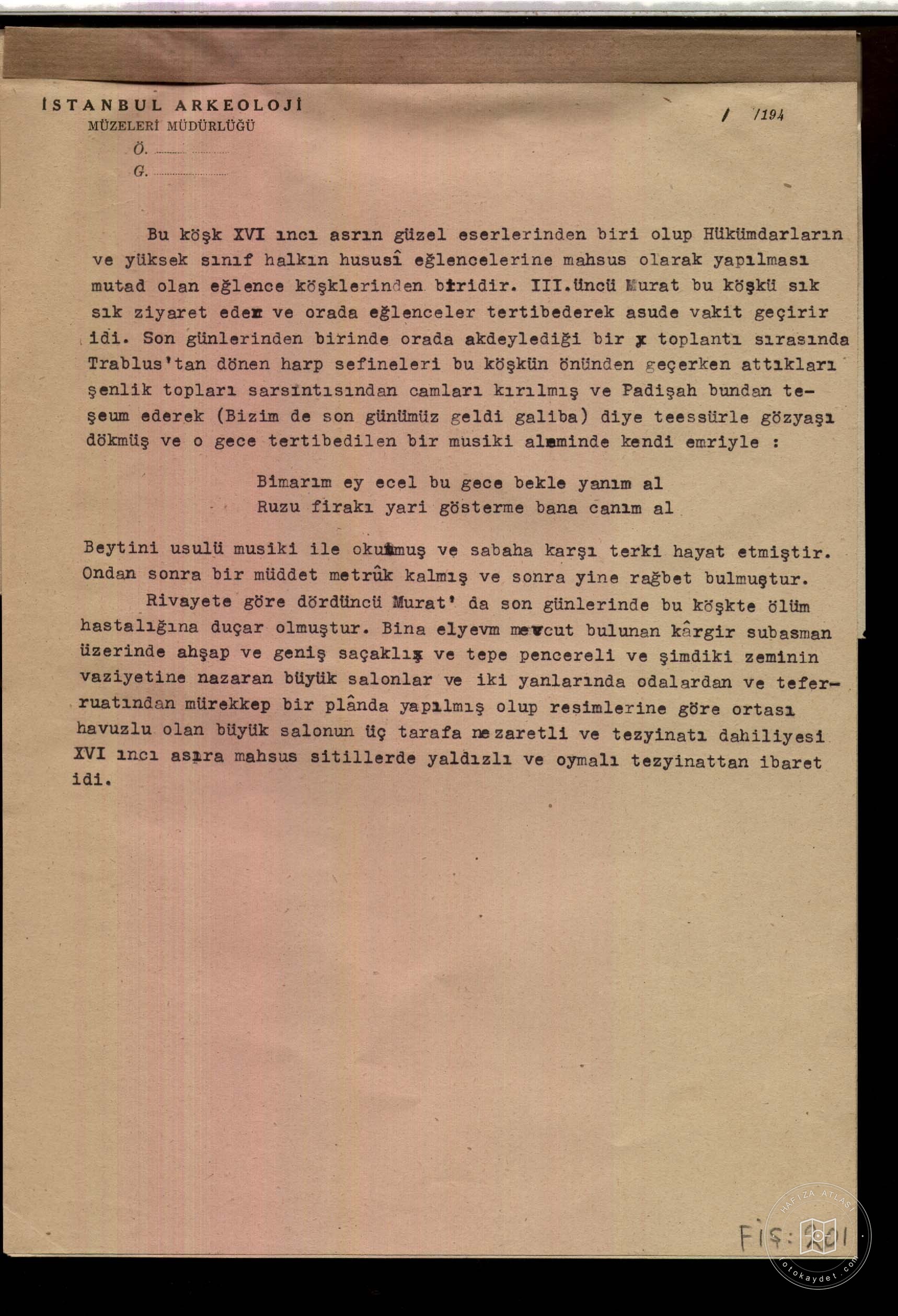 SİNAN PAŞA CORNER Fountain — Document