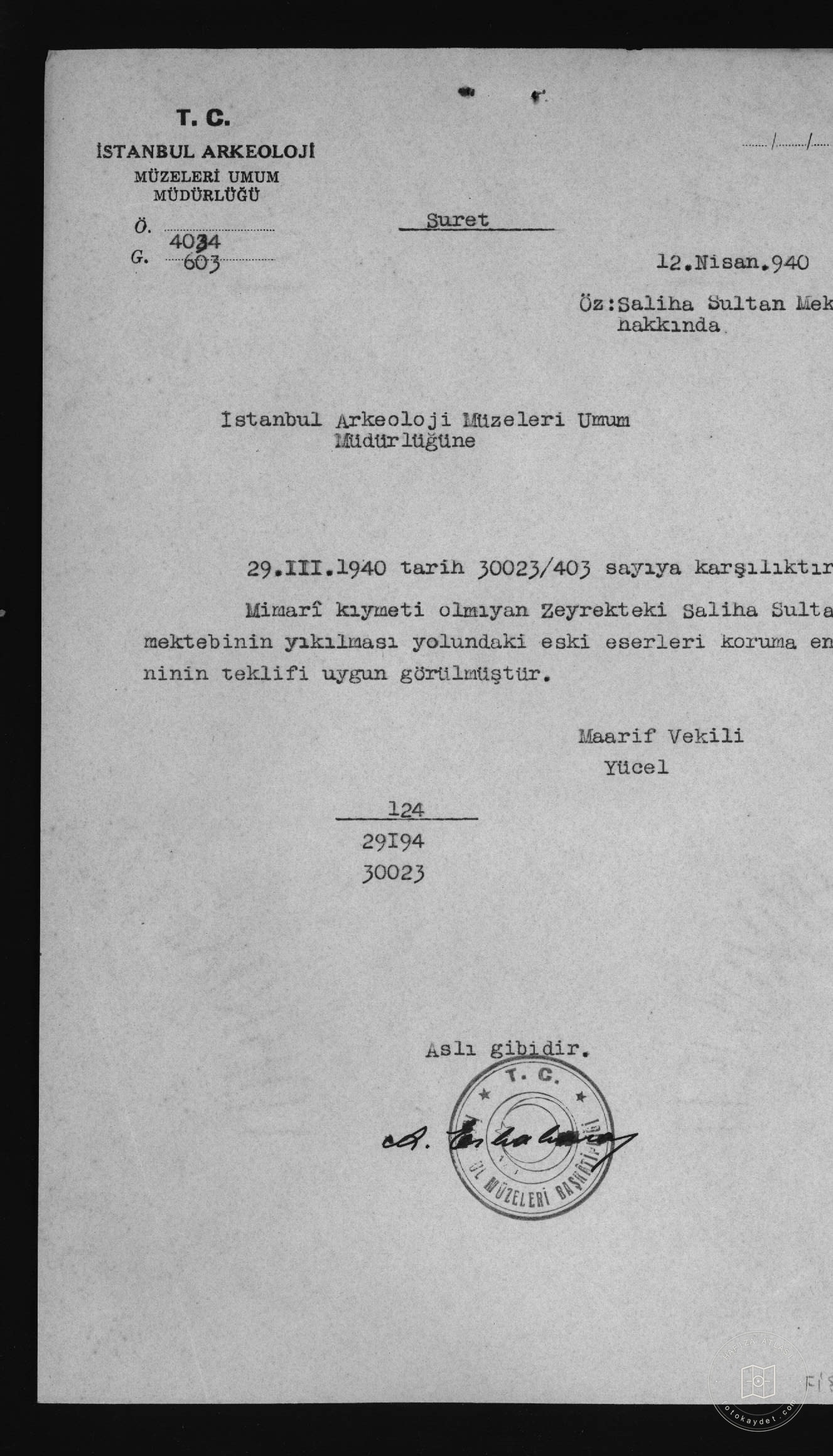Zeyrek Çukur Çeşme On Saliha Hatun Mektebi — Archival document