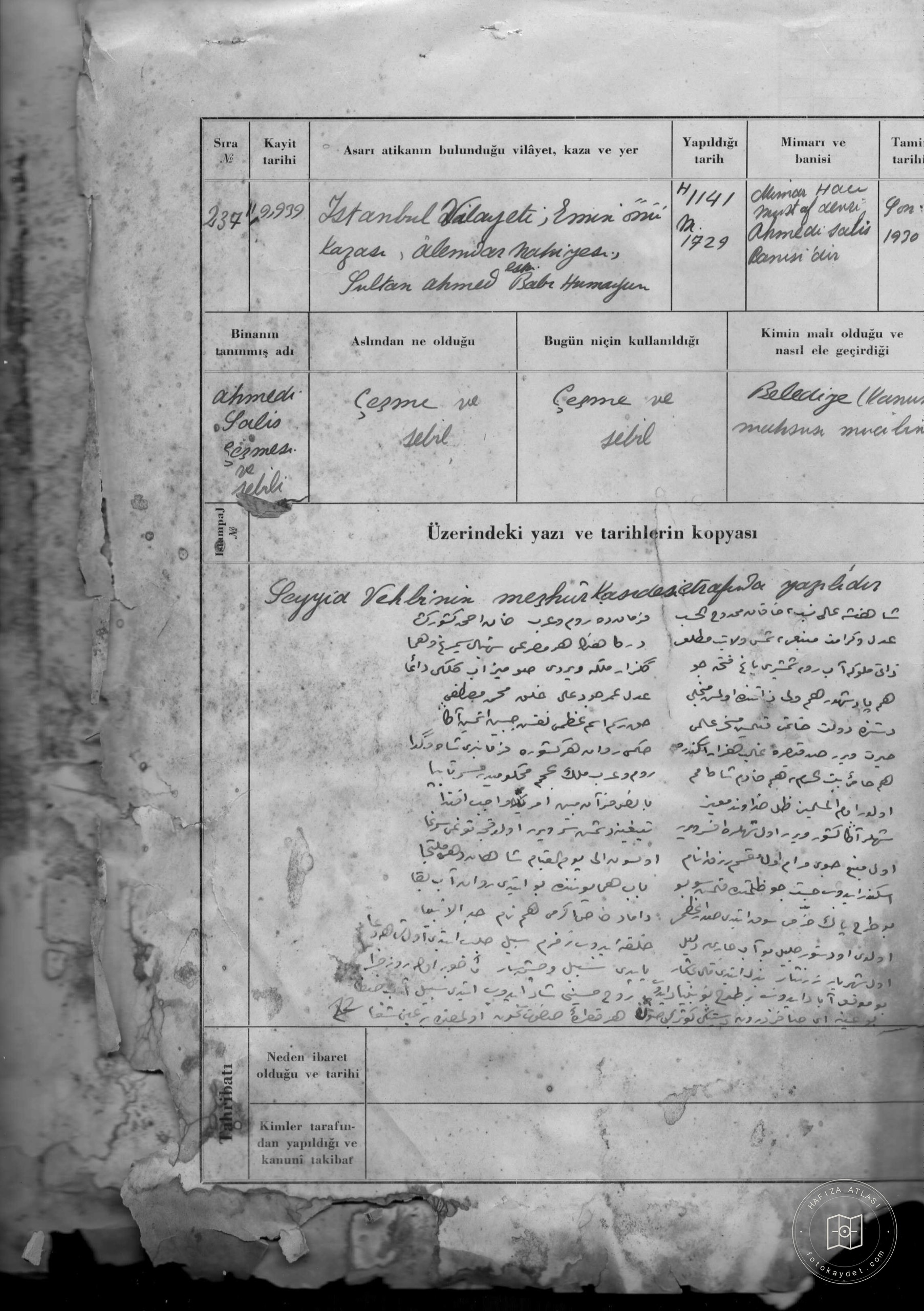 AHMET SALİH Fountain and SEBİLİ — Document