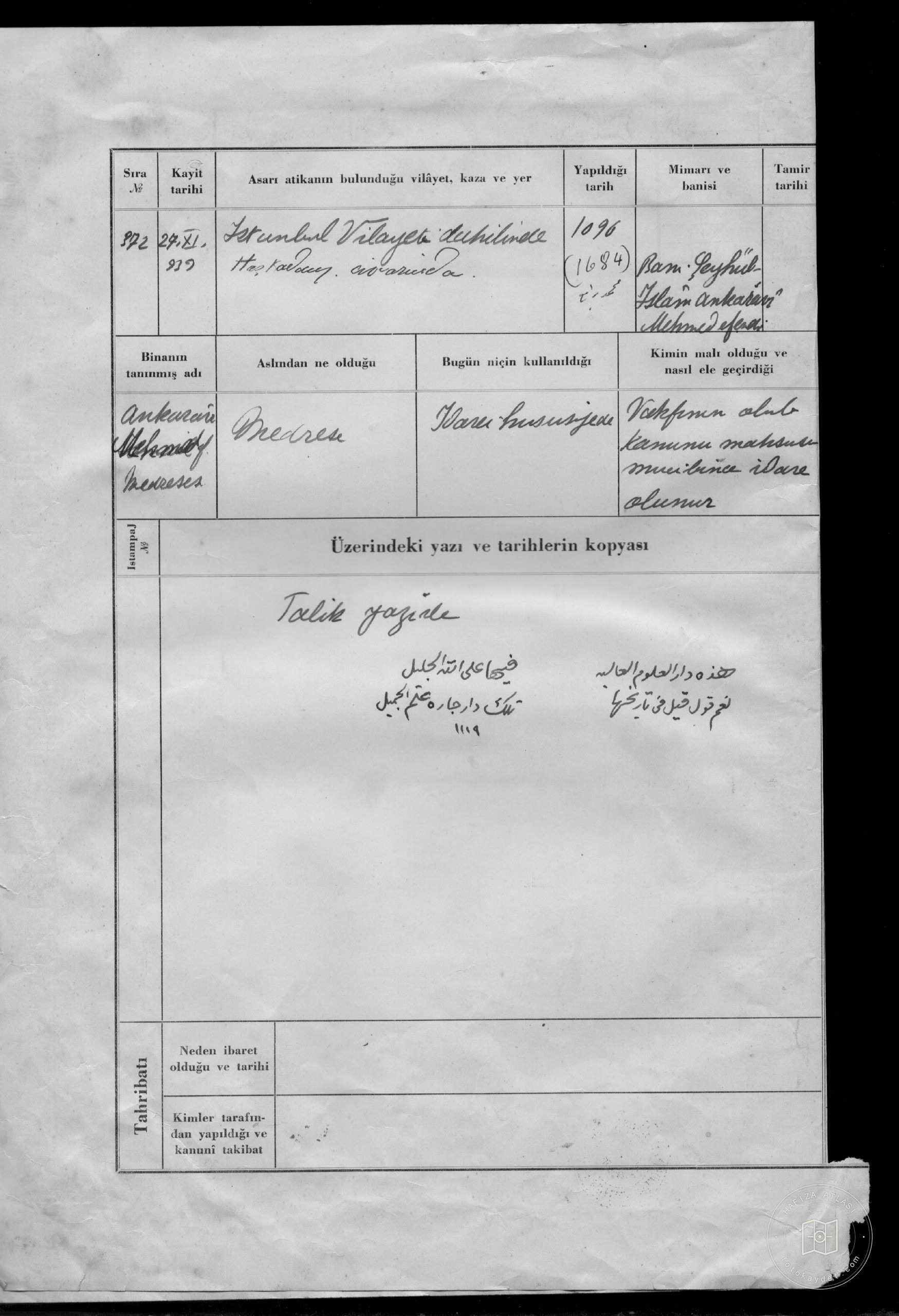 Ankaravi Mehmed Efendi Civilization — Archival document