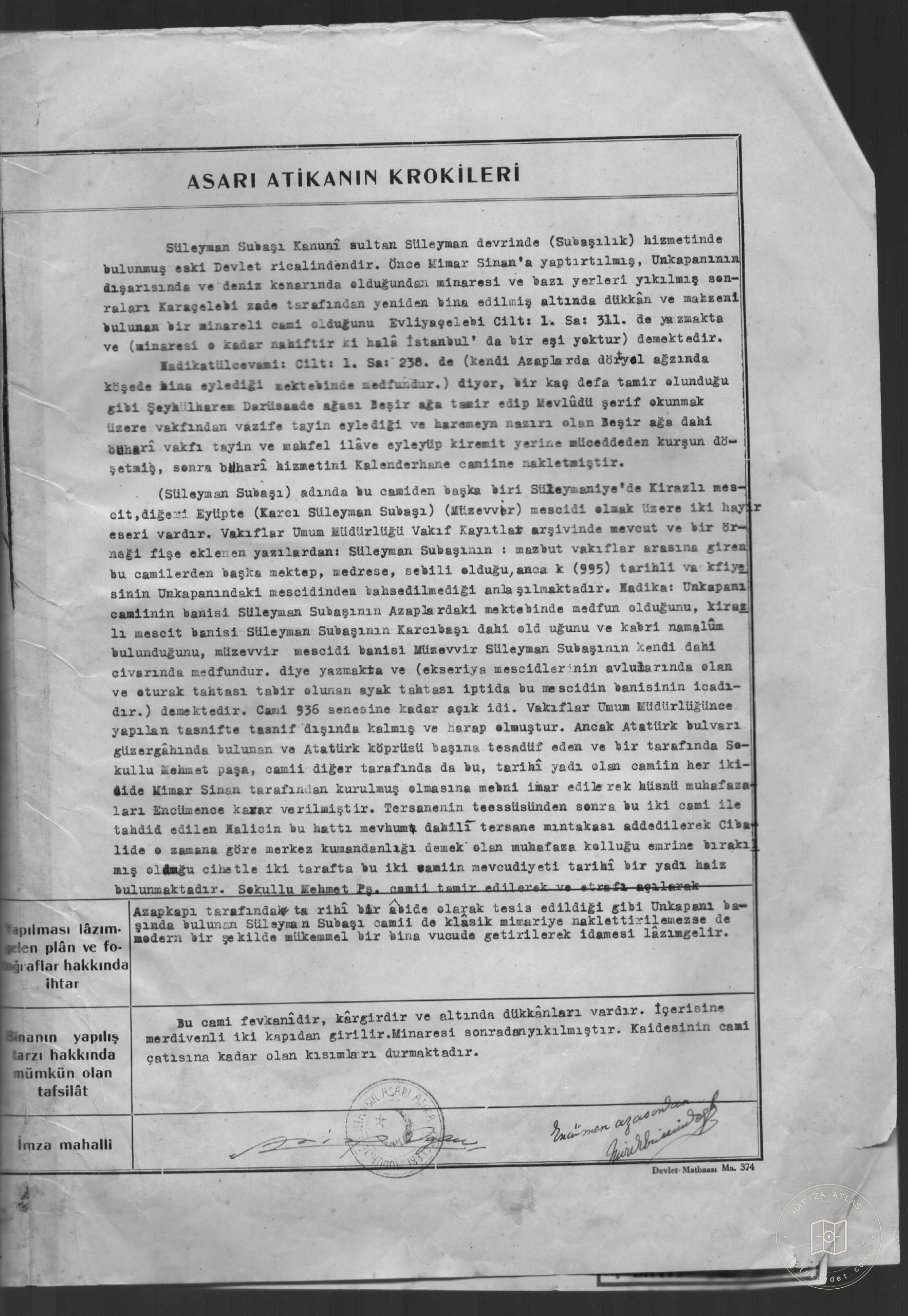 Unkapanı Mosque Süleyman Subasi Mosque — Document