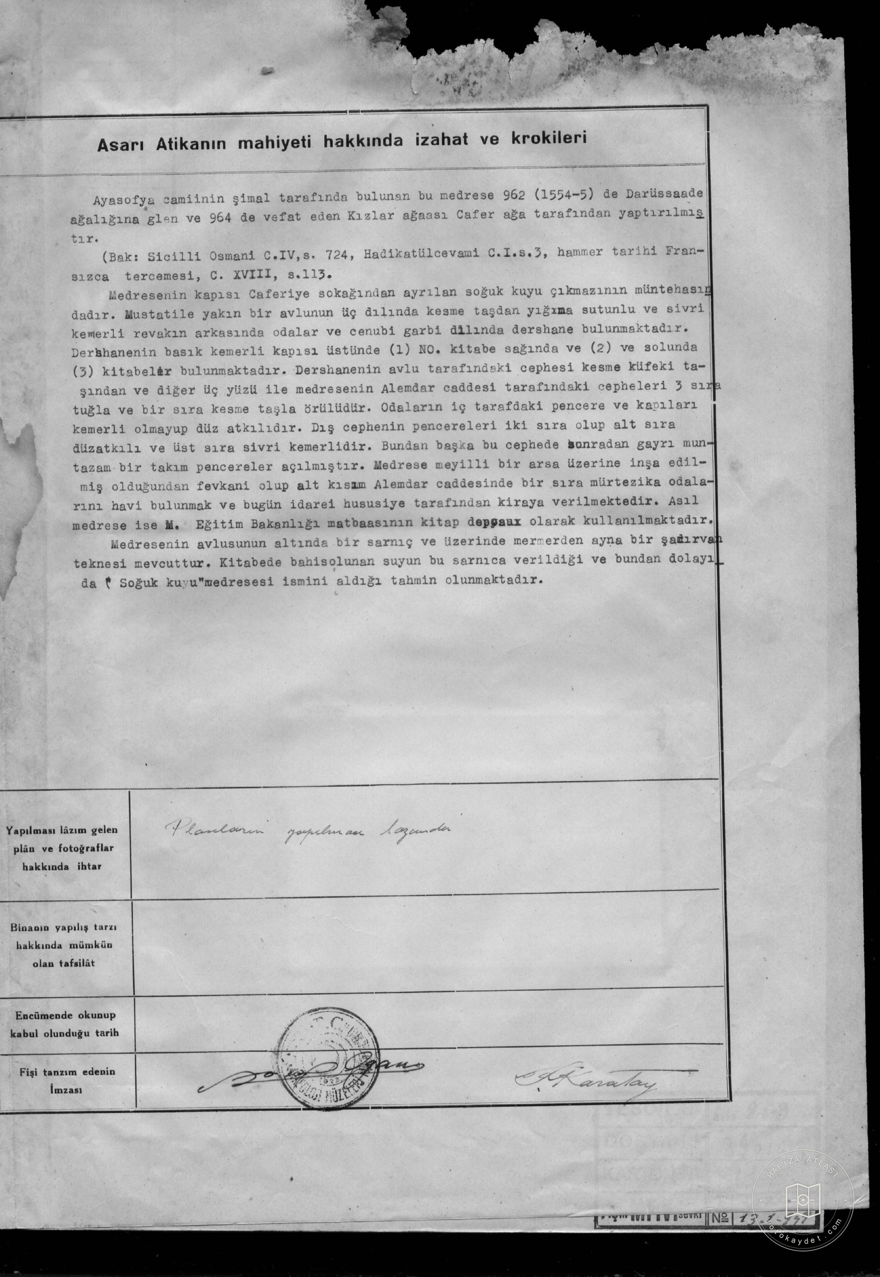Coldkuyu Medresesi — Archival document