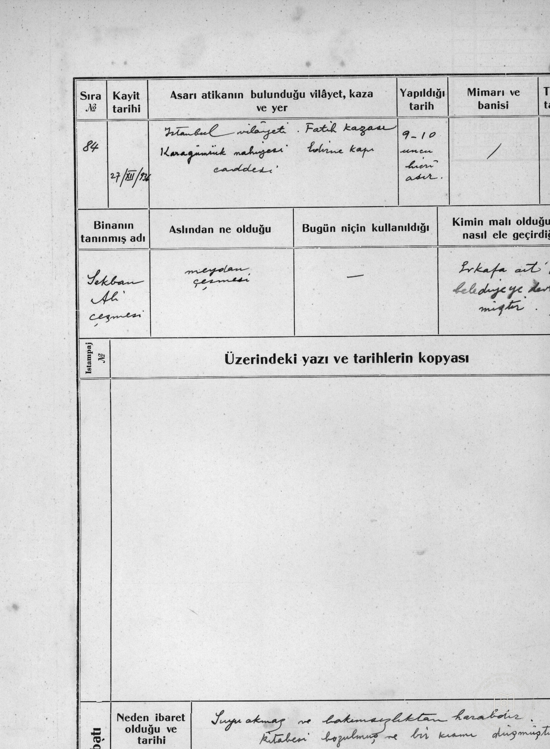SEKBANI ALİ Fountain — Document