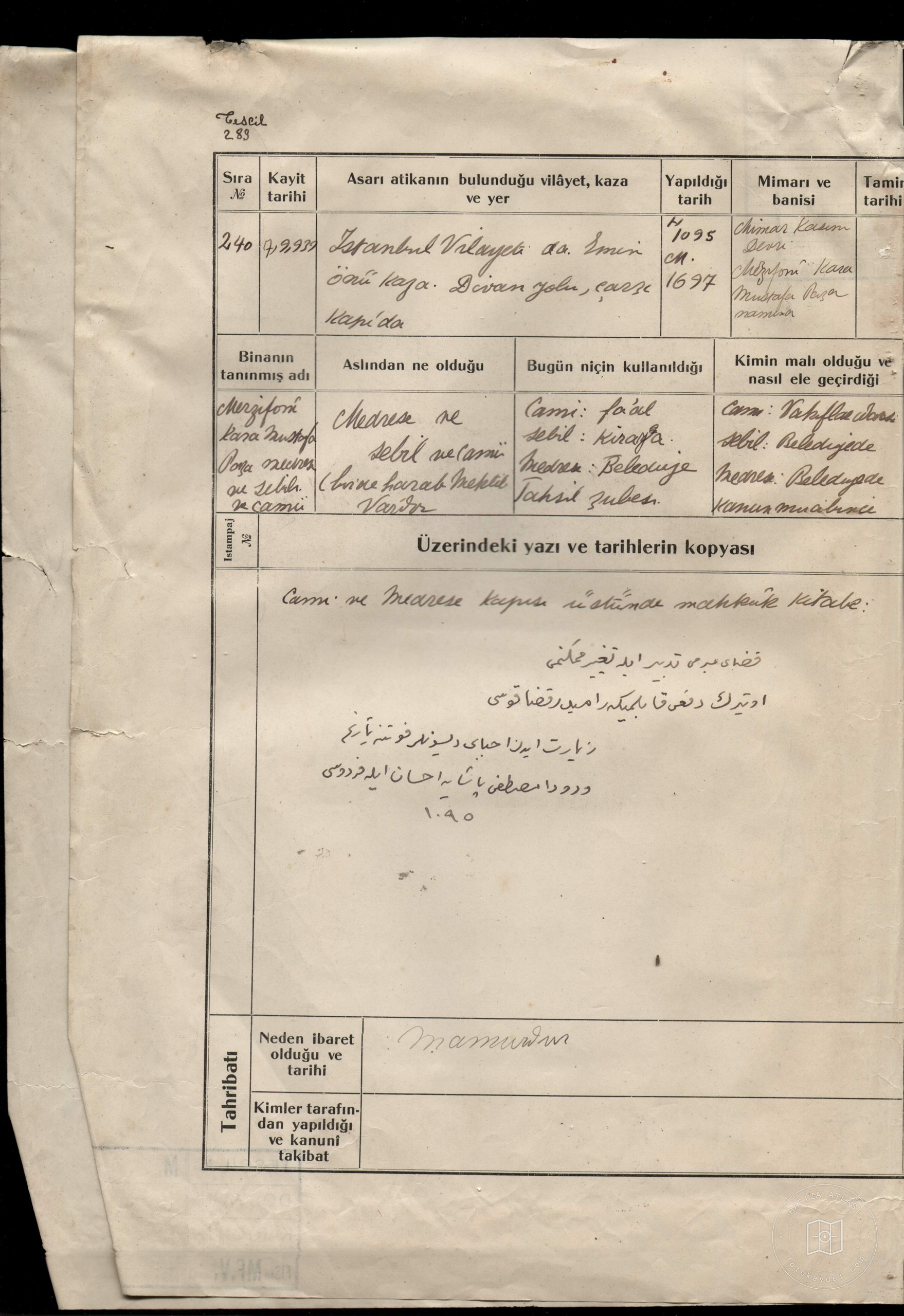 Kara Mustafa Pasha Medresesi, cebili, Mosque — Document