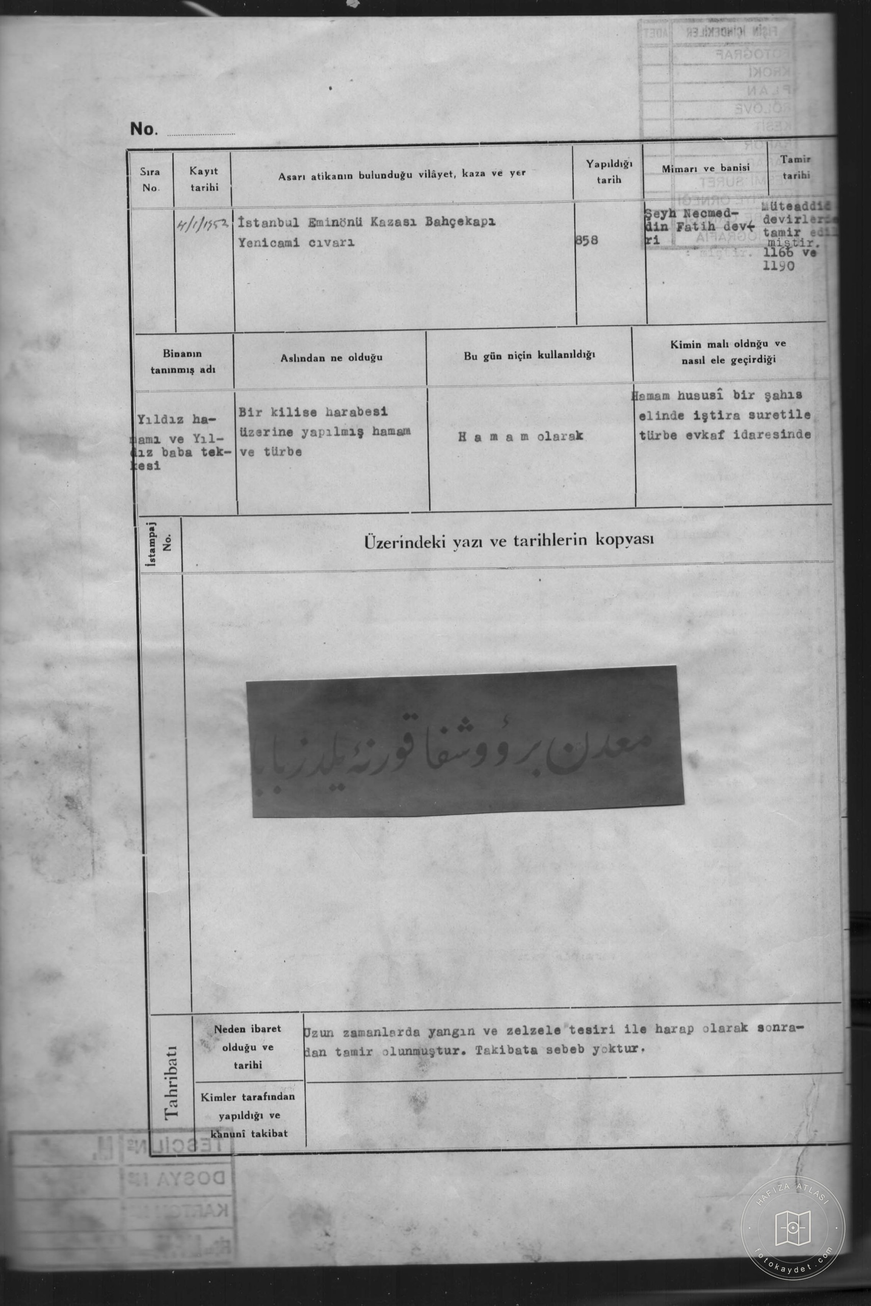 Yıldız HAMAMI AND Yıldız BABA Tomb — Document