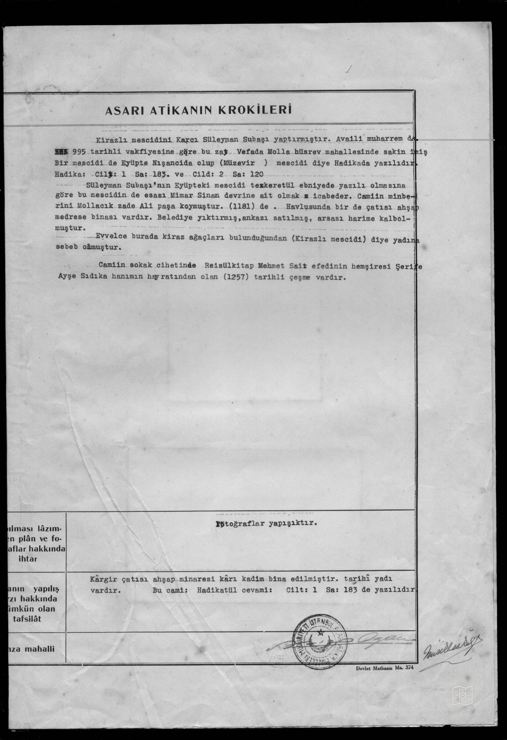 KİRAZLI MESCİDİ VE SÜLEYMAN SUBAŞI Mosque — Document